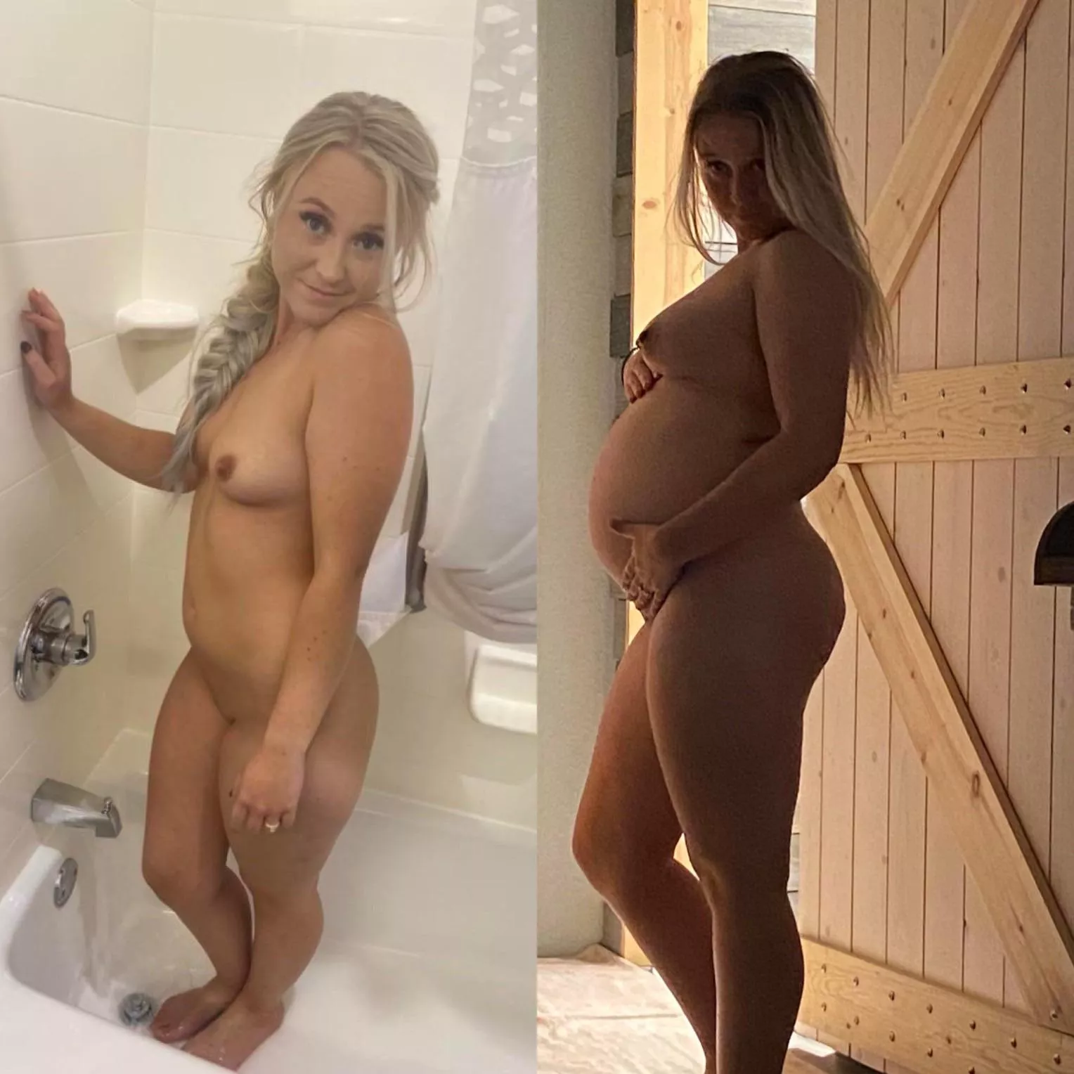 Before and After. Would you let a pregnant stranger suck the cum out of your cock? 😋