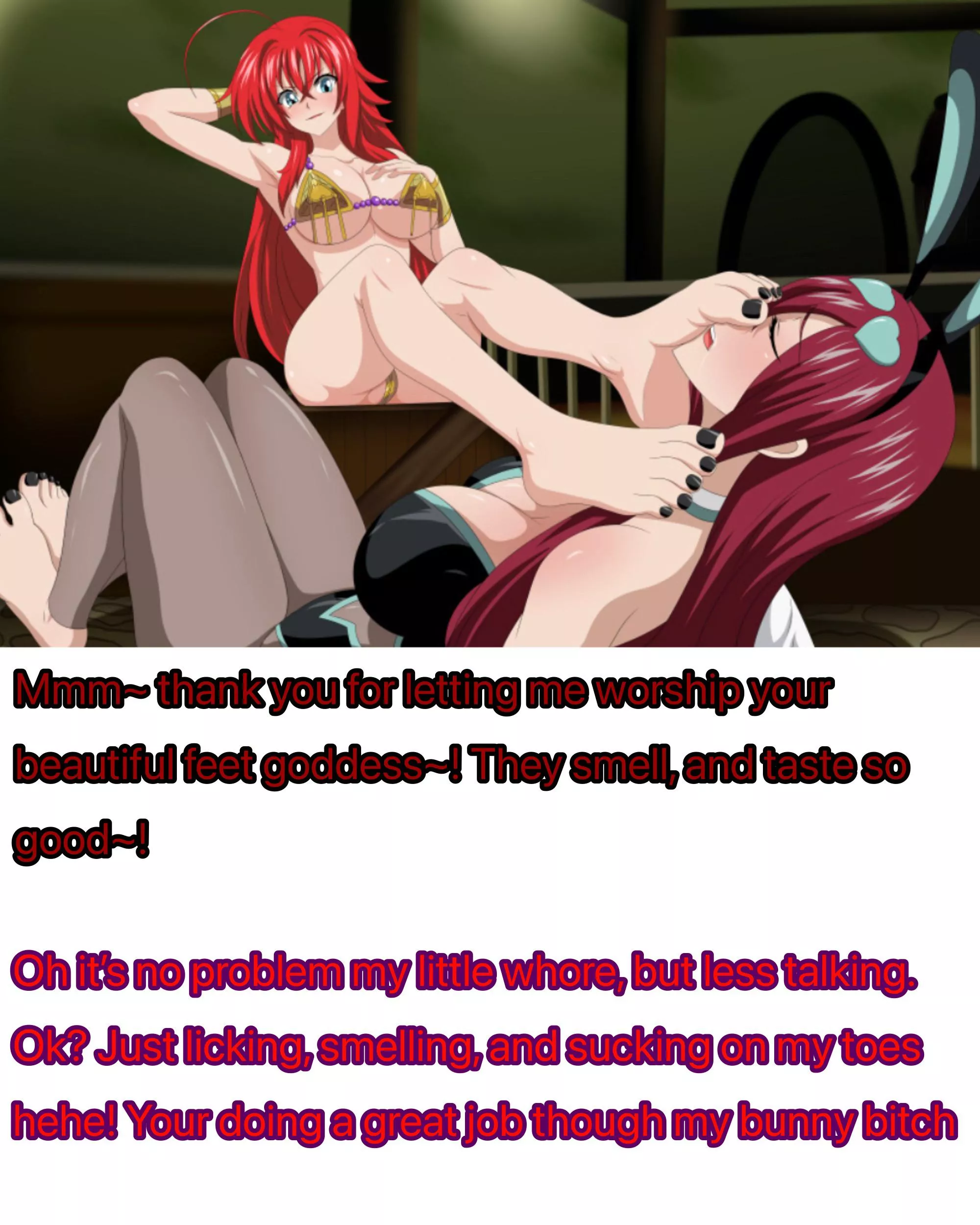 Thatâ€™s a good little foot worshiping bunny slut [bunny suit] [yuri] [red hair] [feet] [worshiping]