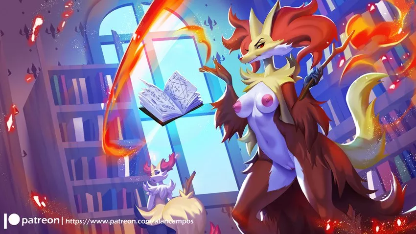 Delphox with her apprentice [FF] (alanscampos)