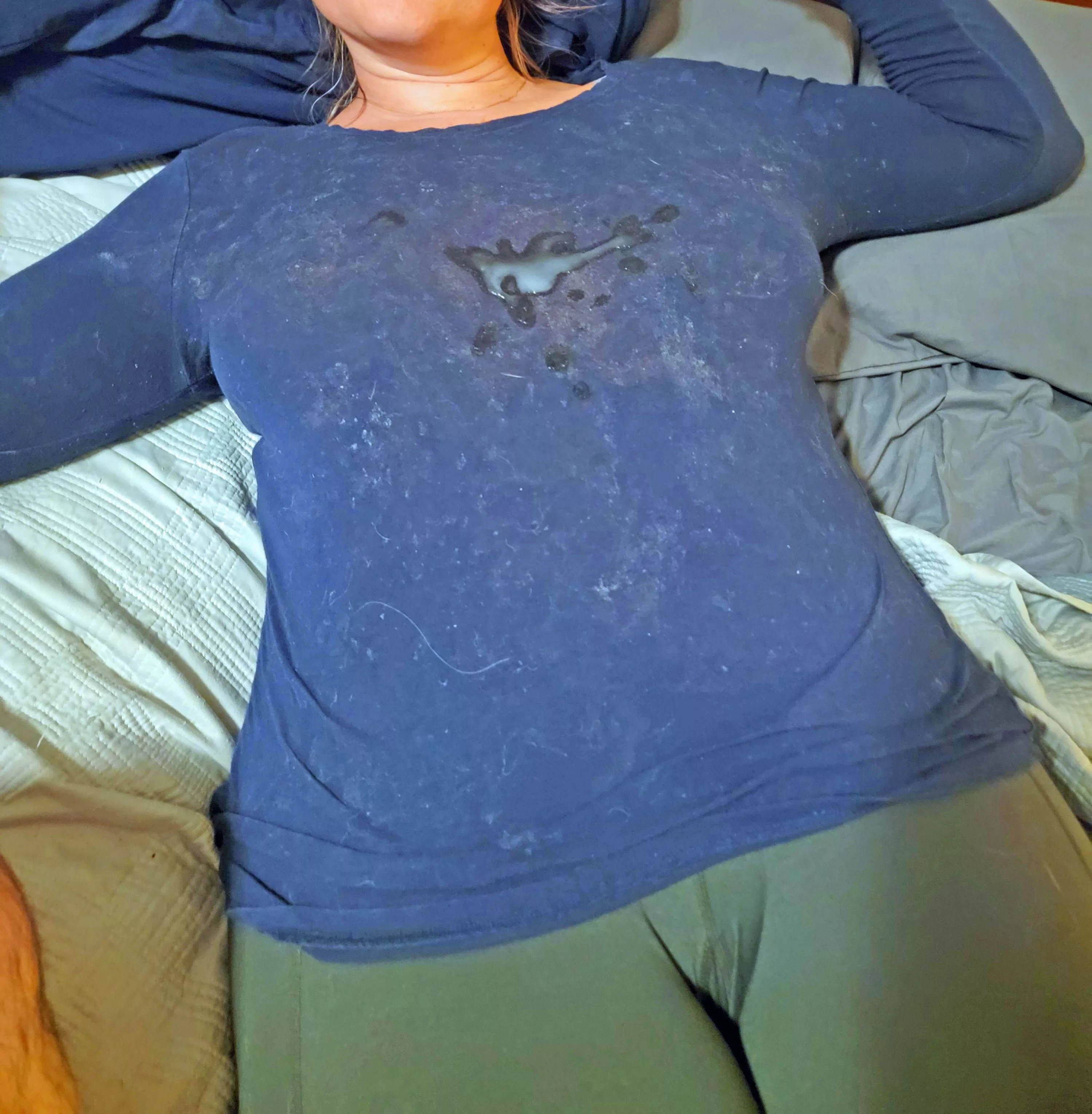 Thirtieth load on wifes cumstained blouse