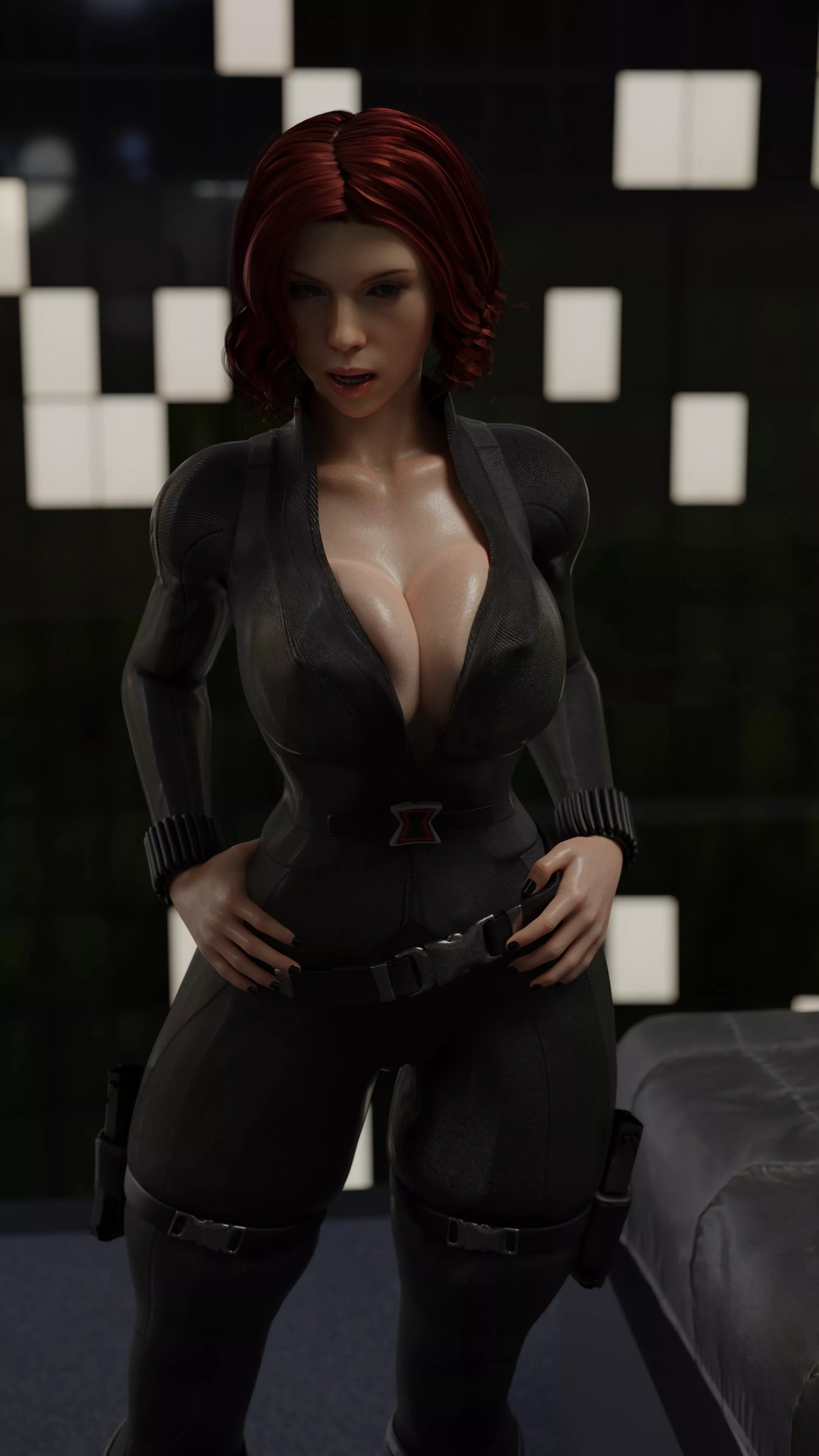 Black Widow's huge tits about to burst from tight bodysuit (Gelzy) [Marvel]