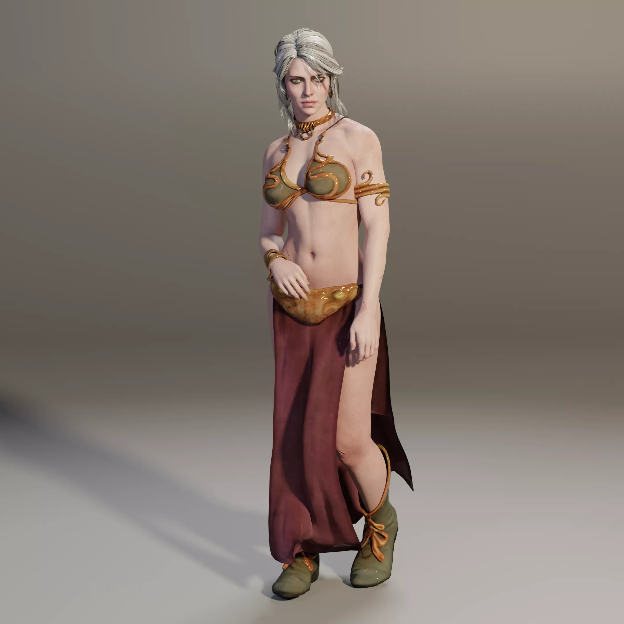 Ciri imitating Slave Leia ROTJ promo photo (themoblitz)