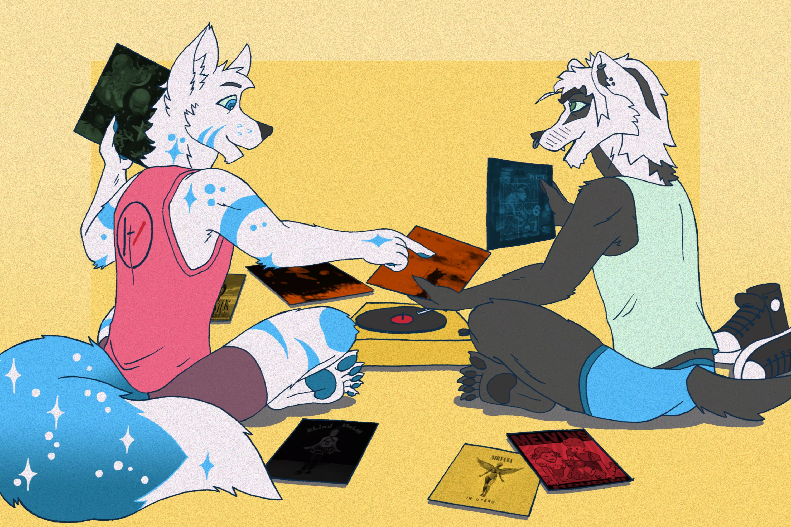 Mert and Astro sharing music! If anyone wants Mert to suggest something to listen lmk (art by me :3)