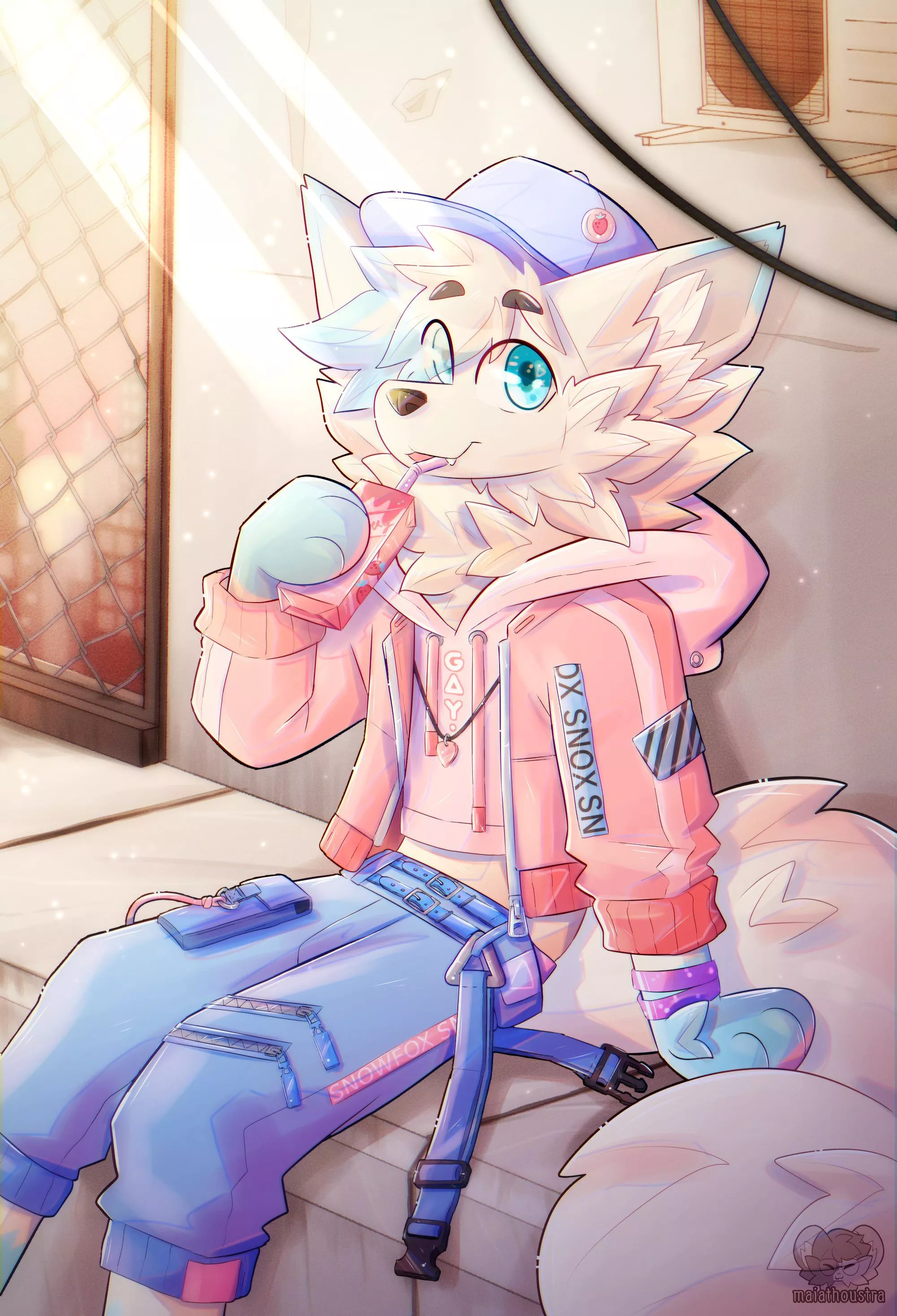 Strawberry soy milk ~ YCH for CameronSnowFox, art by me @maiathoustra