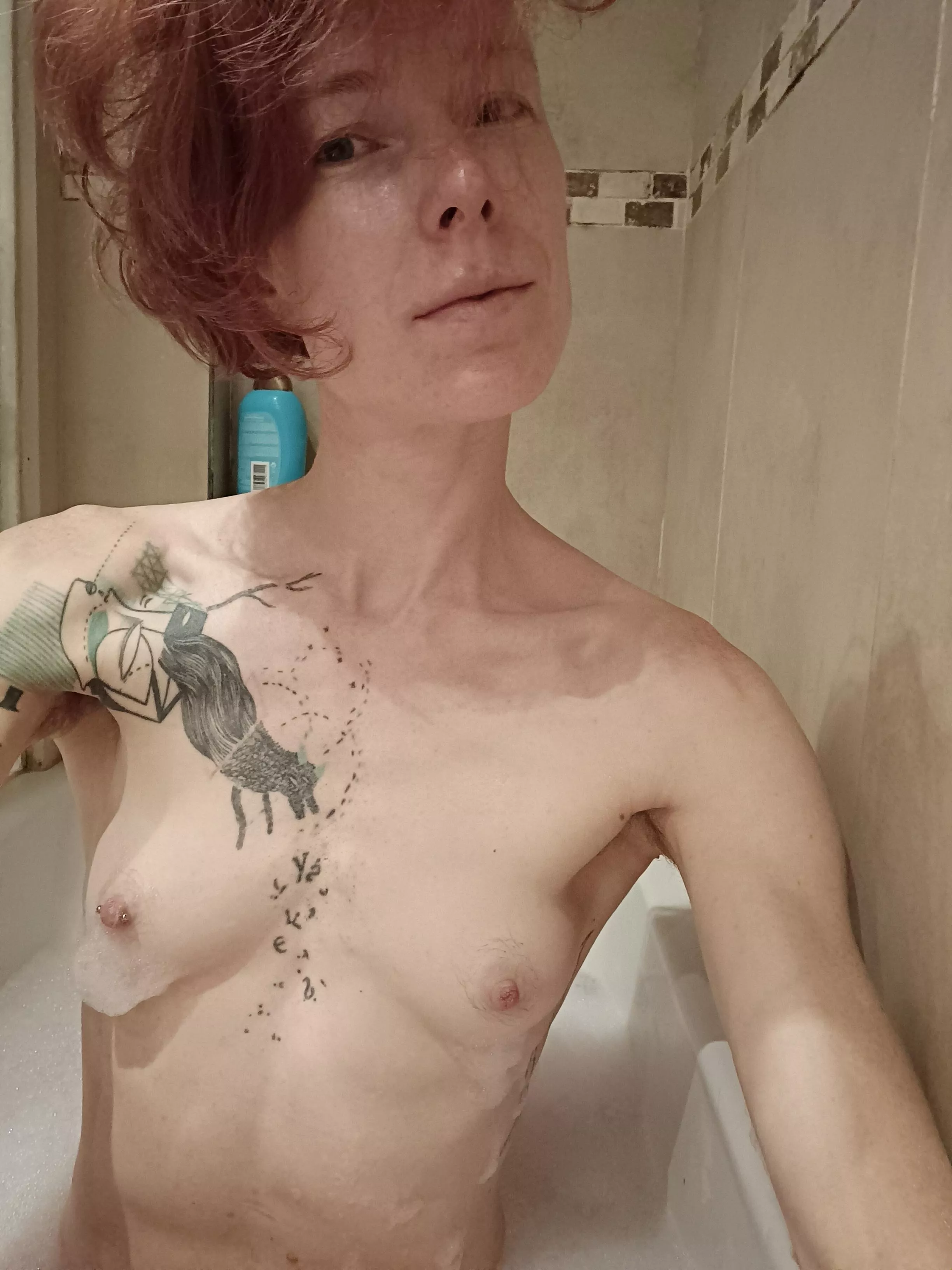 Soaping up my tiny tits in the bath