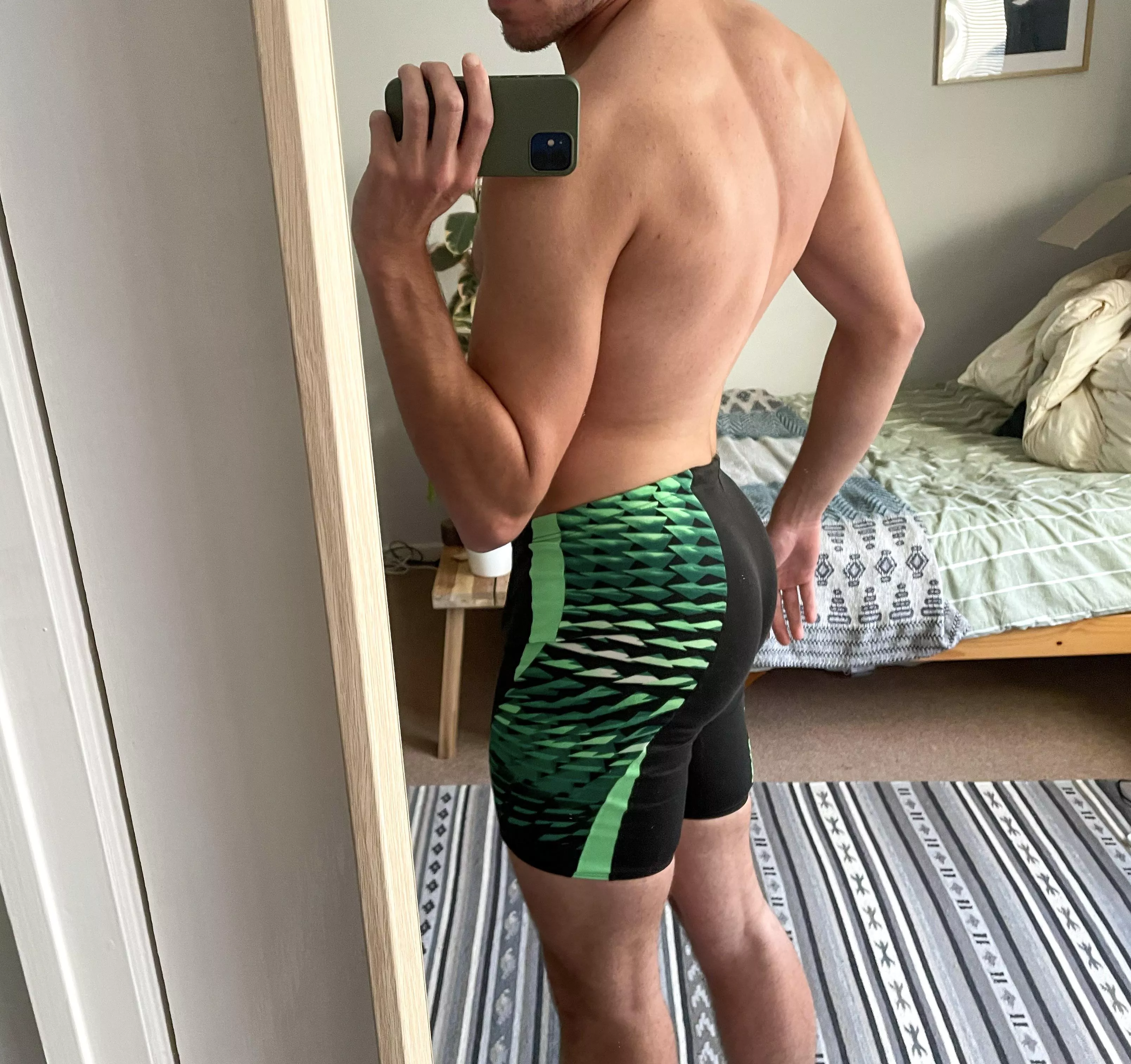 Trying on my new swim shorts