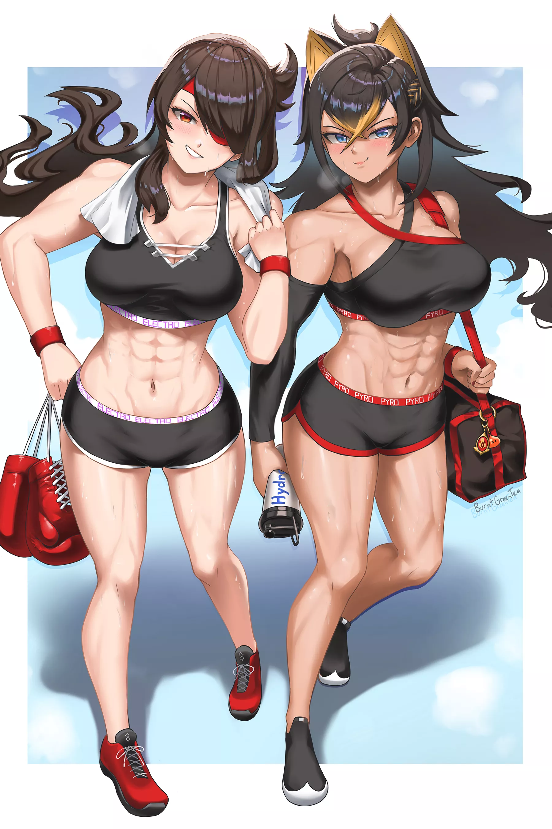 Beidou & Dehya Gym Day [Artist: BurntGreenTea]