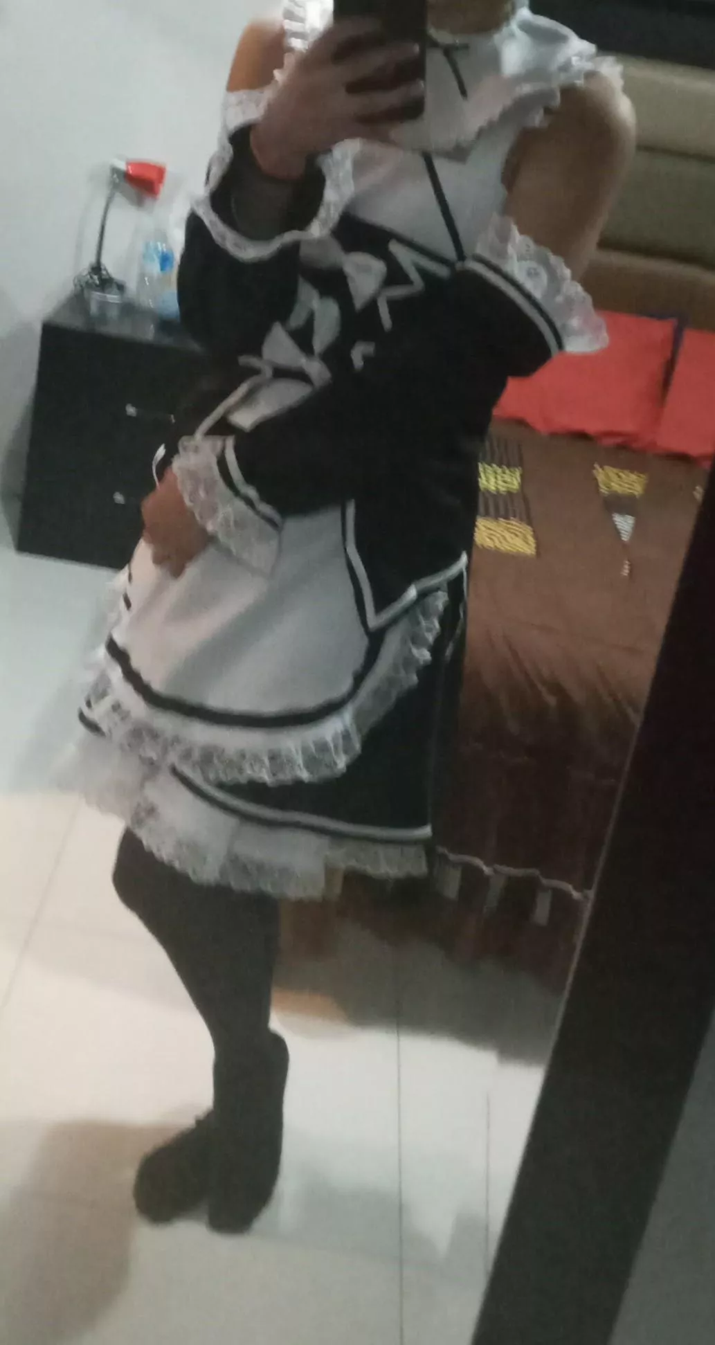 i tried another angle with the maid outfit, and put some long socks on too! do they look good?