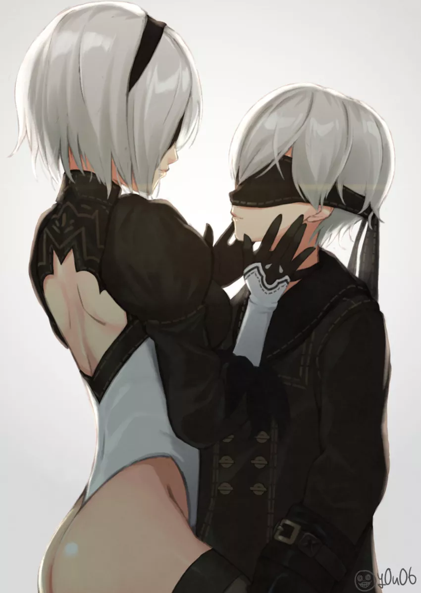 Miss 2B being gentle with her sweet 9S