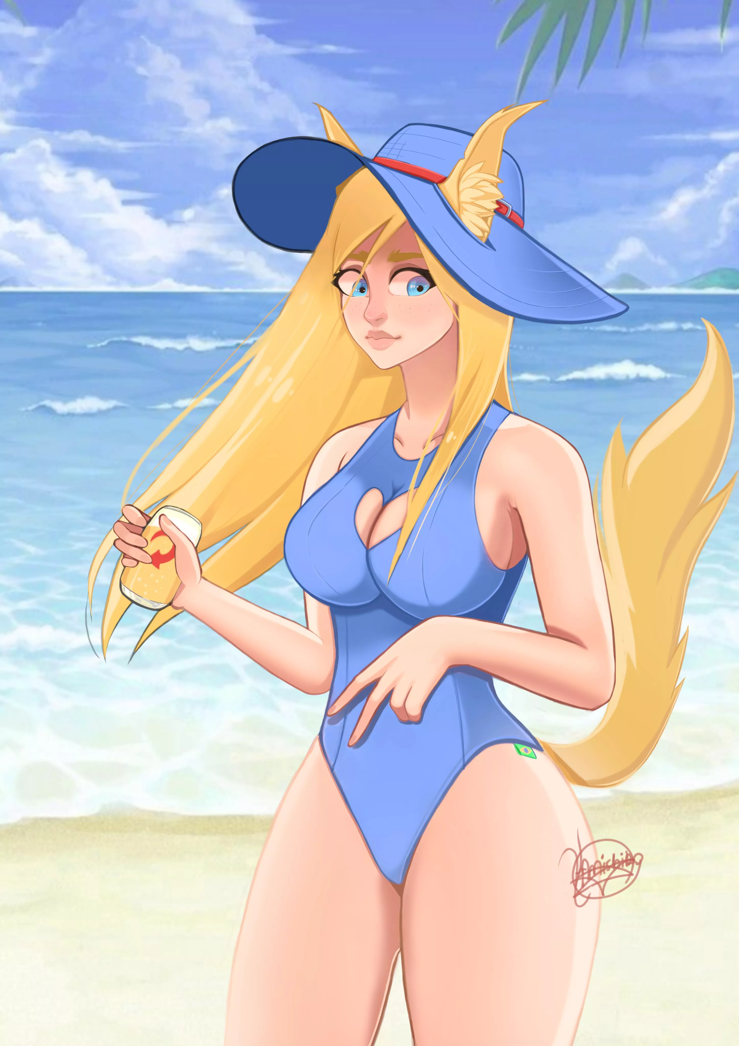 (art by me) [F] Beach Floppa girl. Commissions Open Btw!