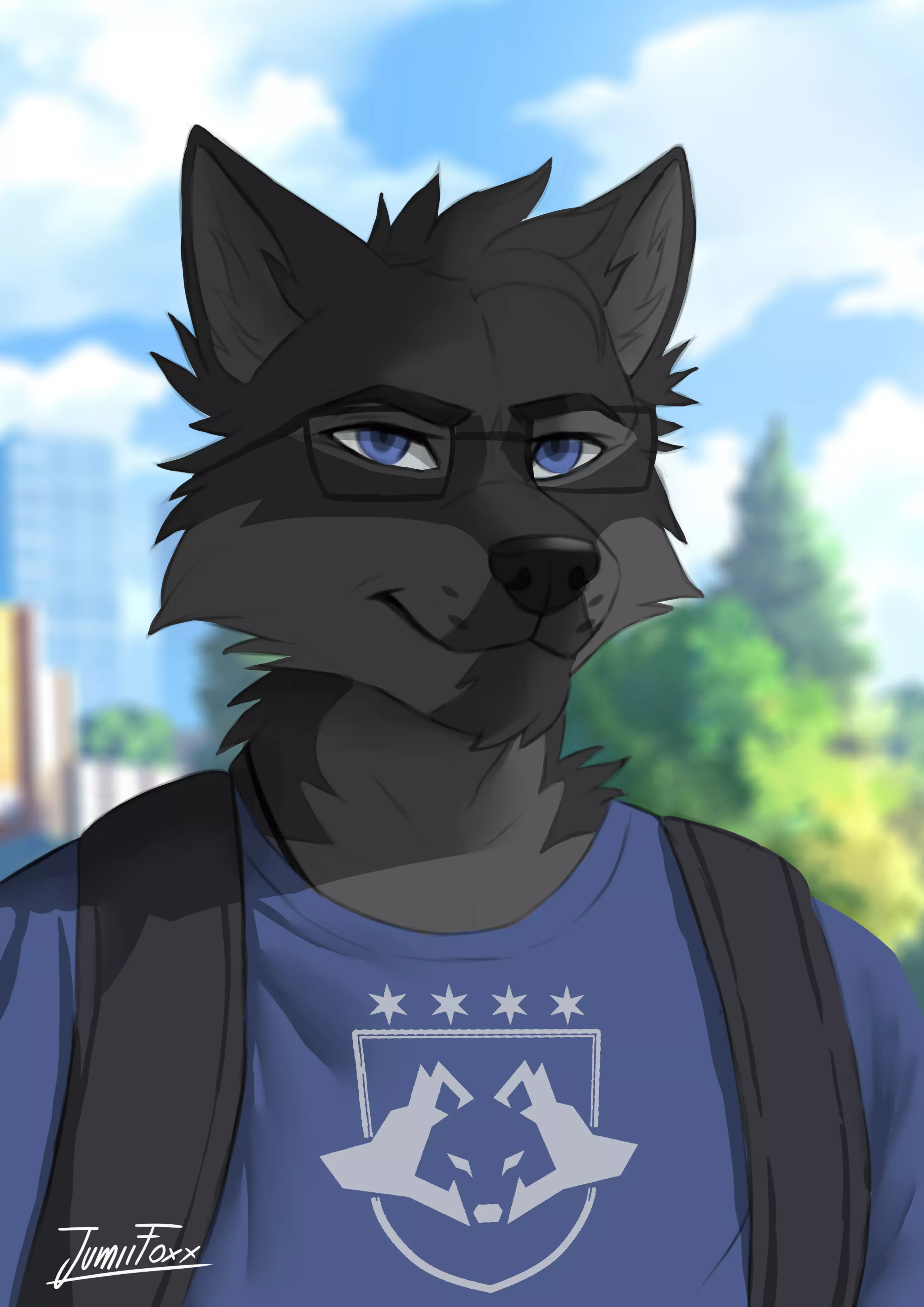 [Art by me] Just finished this black wolf Illustration! Guess his age ðŸ• (I'm @JumiiFoxx on Twitter) also my commissions are open!!