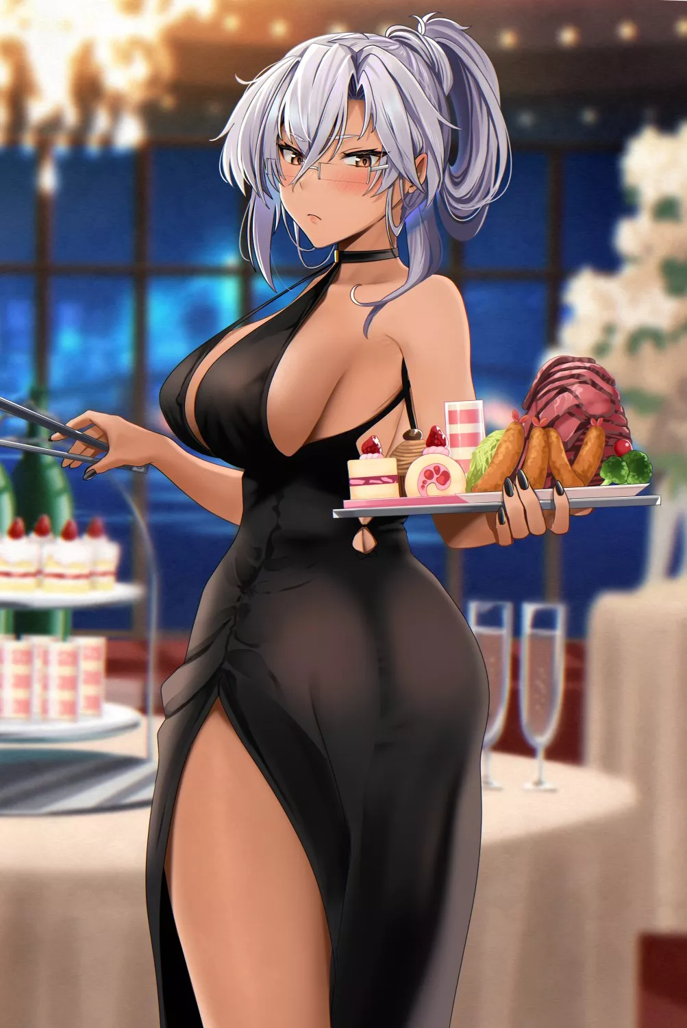 Musashi out here flexing on her looks and her appetite (yunamaro21)[Kancolle]