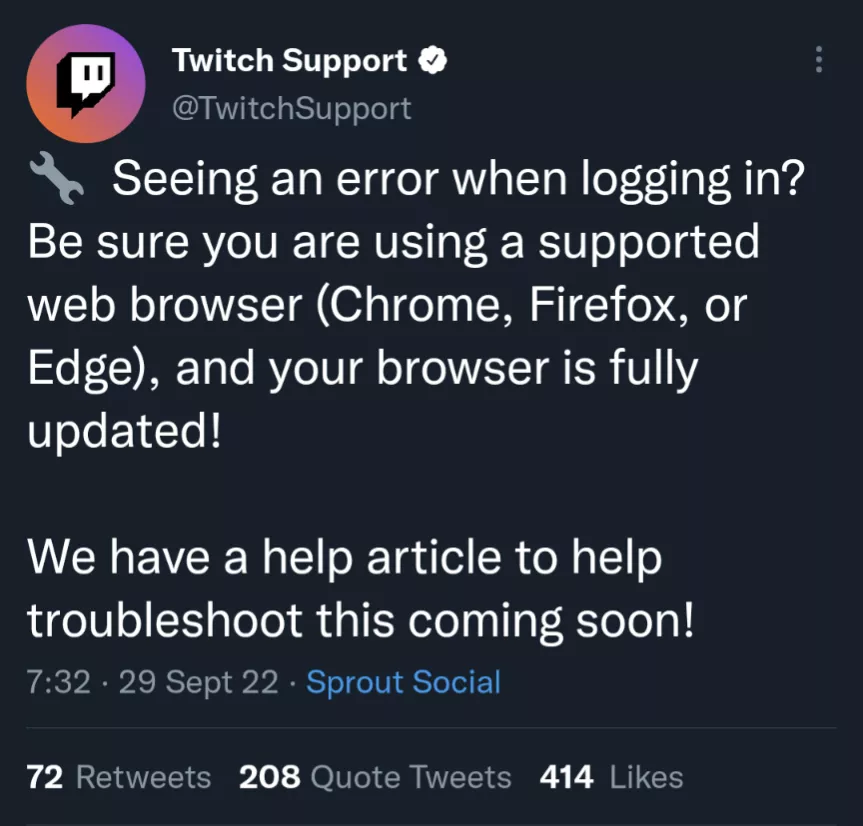 Twitch drops support for numerous browsers