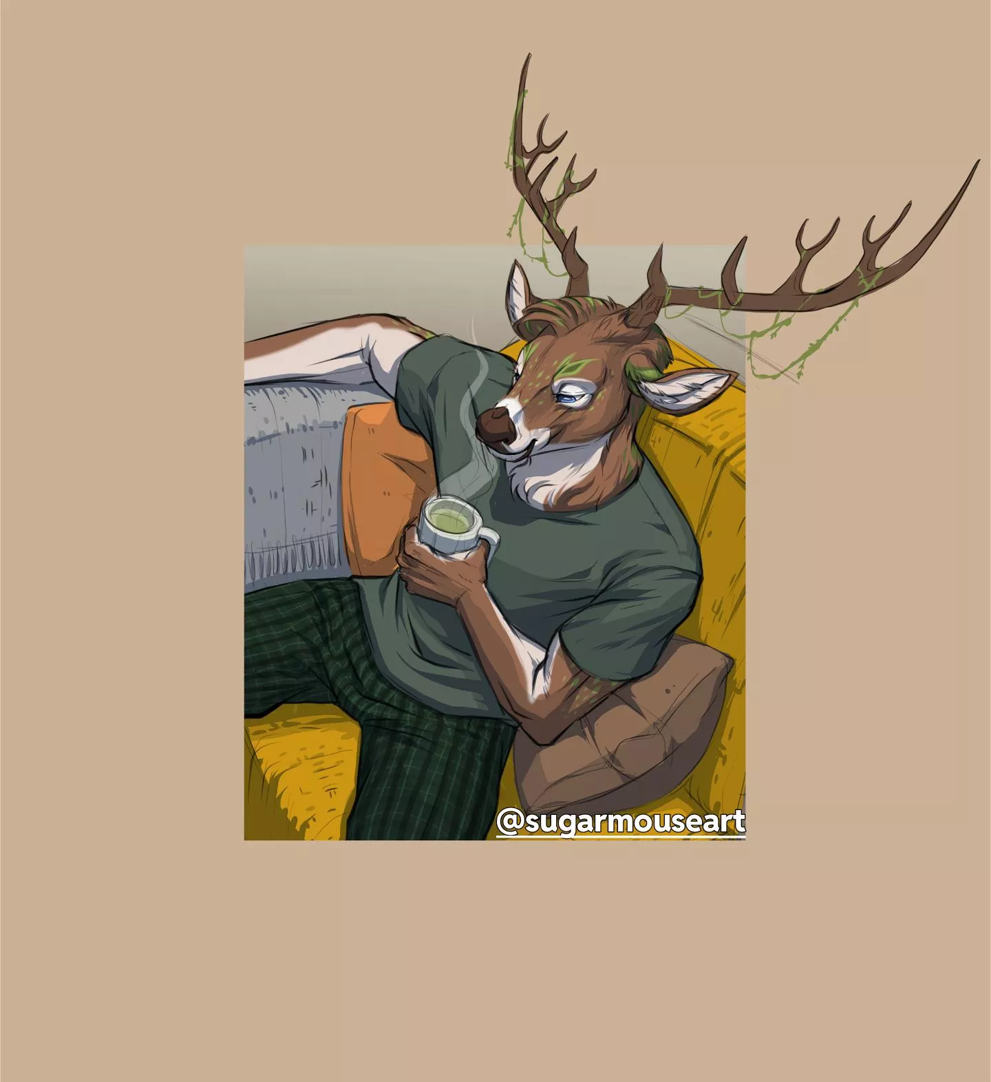 First post! A deer enjoying his herbal tea , created by me for Zipdeer (Twitter is the same as here)