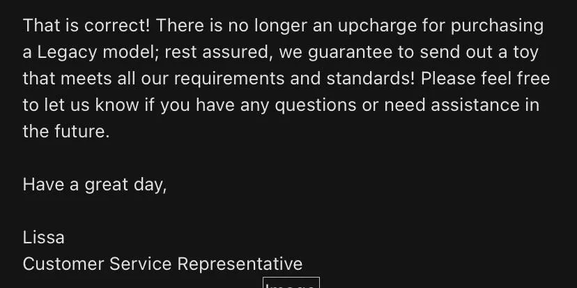 📢 FYI for anyone planning a custom order. Got confirmation that there is no upcharge for Legacy toy orders 🥳