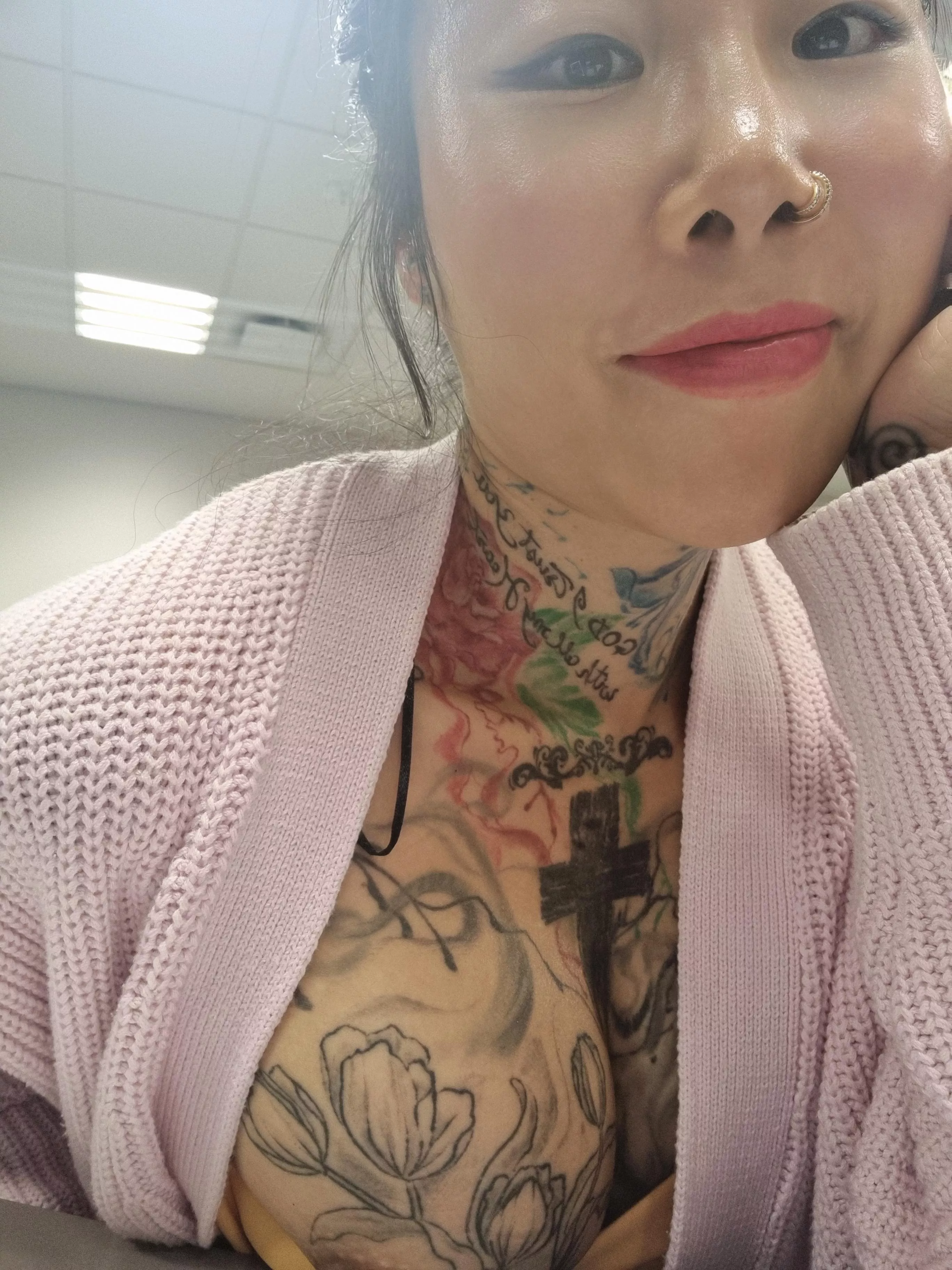 showing off tits in library