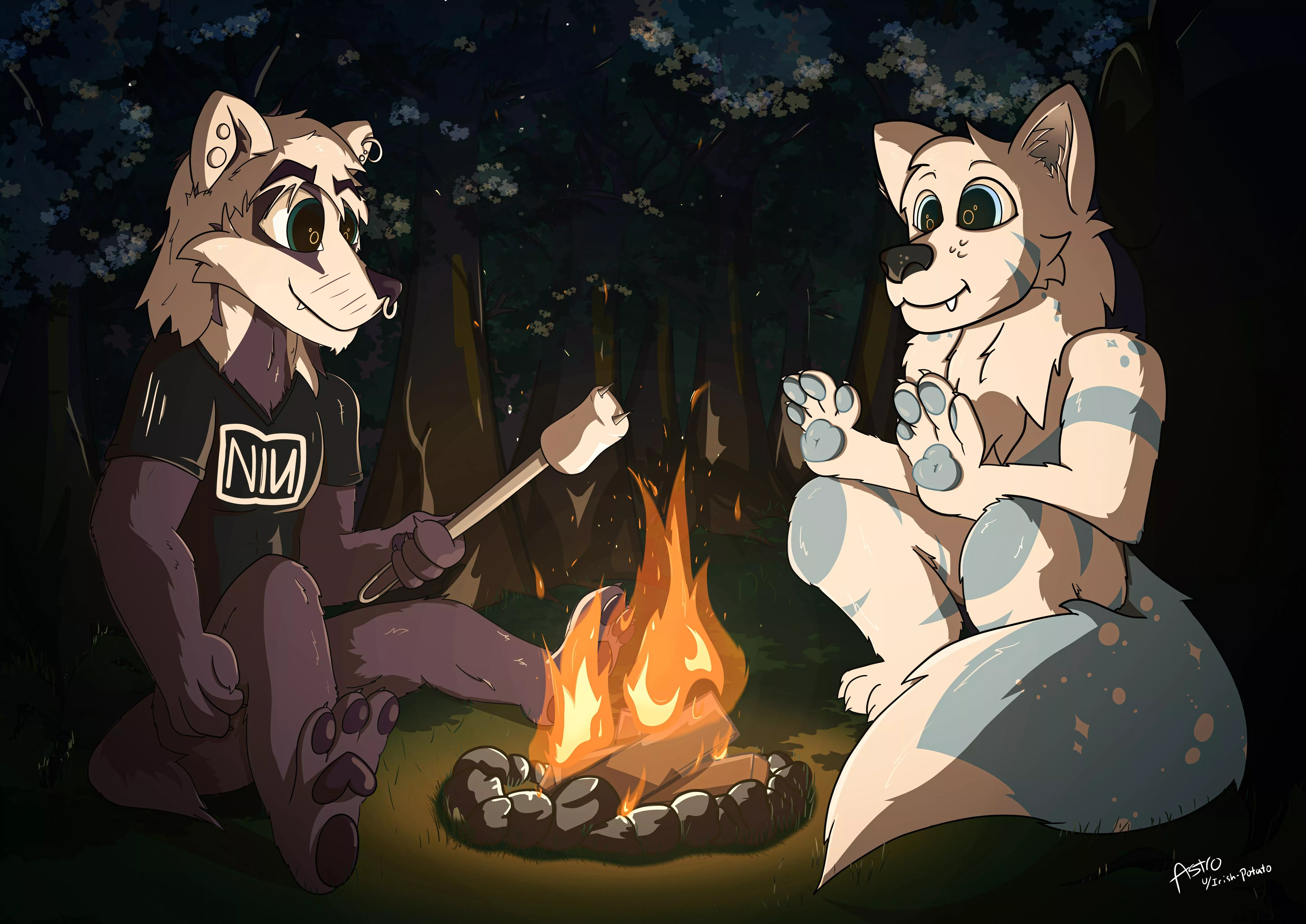 Astro and Mert Hangin around the fire (Art by Me)