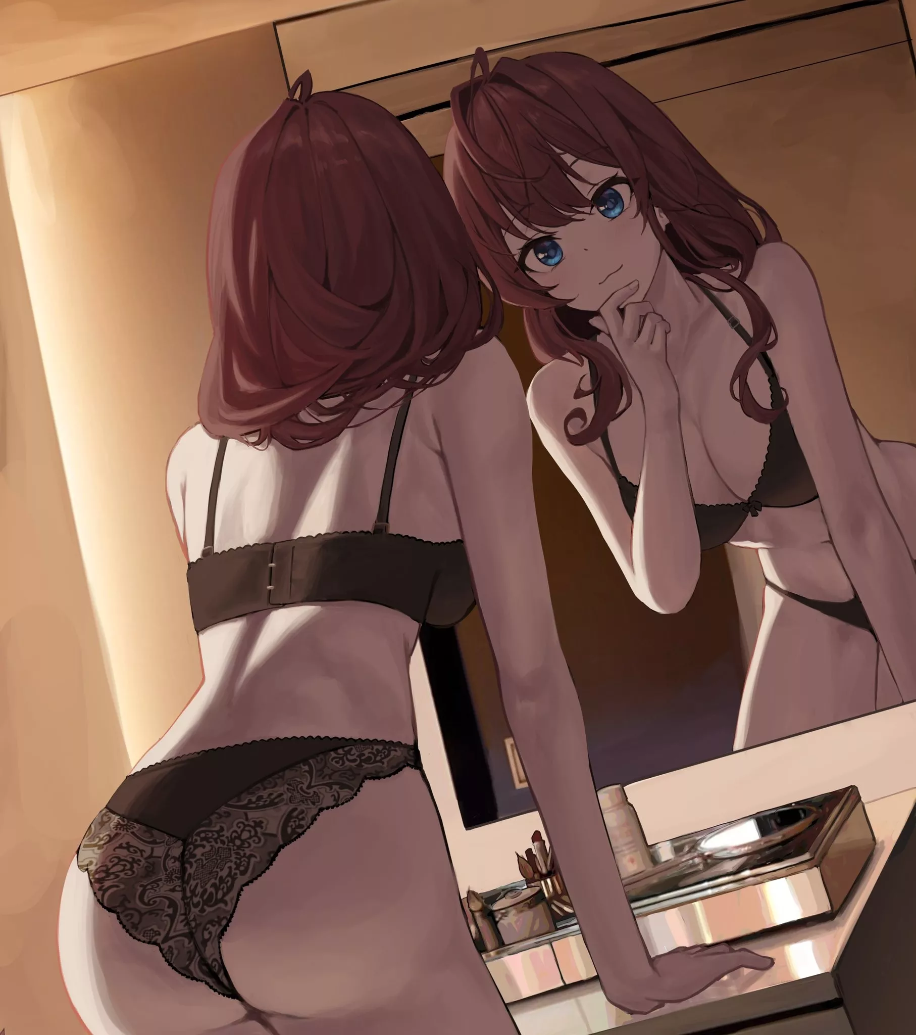 Checking out herself in the mirror