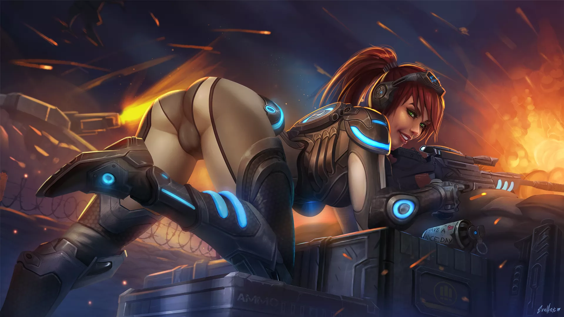 Full human Terran female Ghost Sarah Kerrigan bending over (Evulart) [StarCraft]