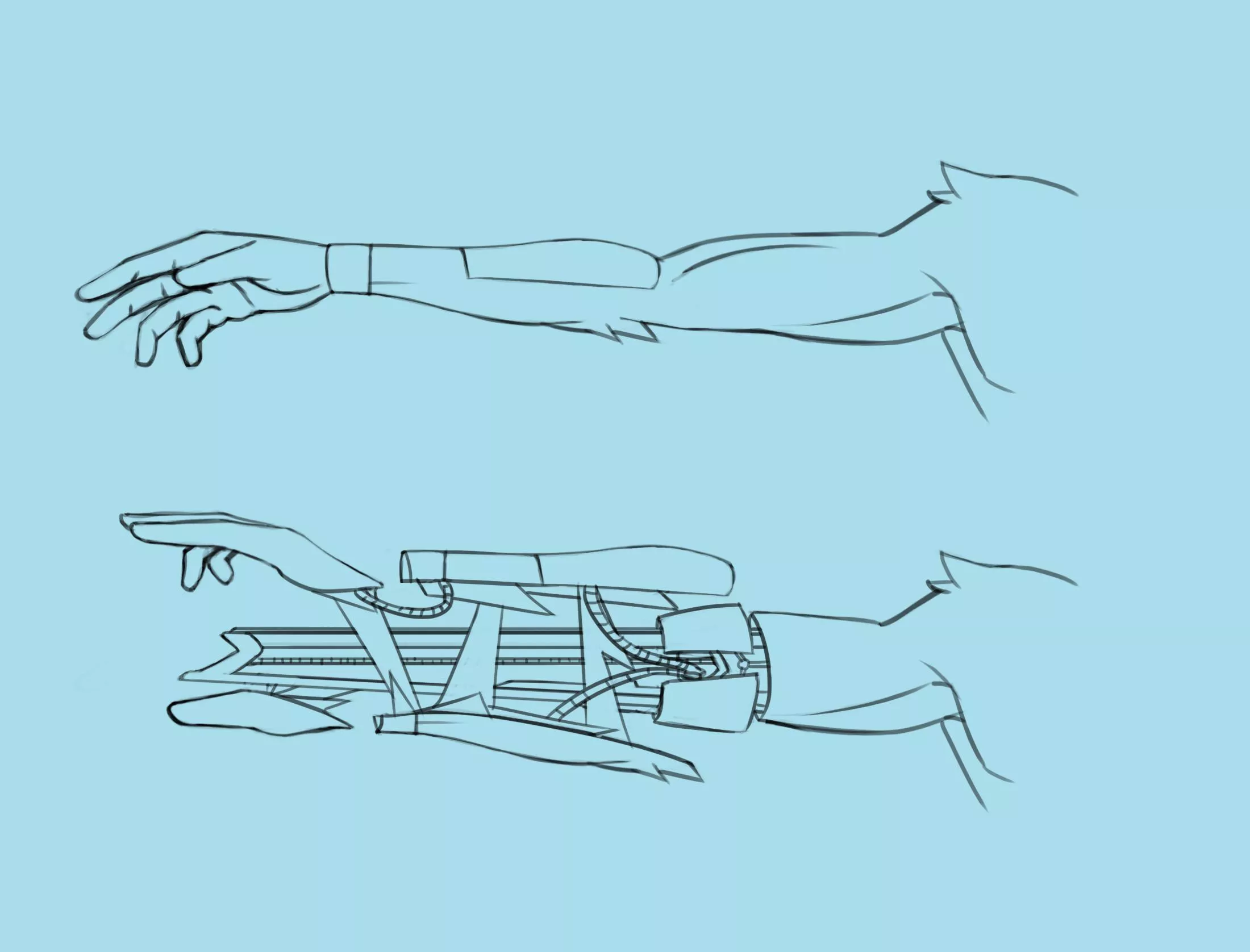 Hidden arm weapon concept sketch