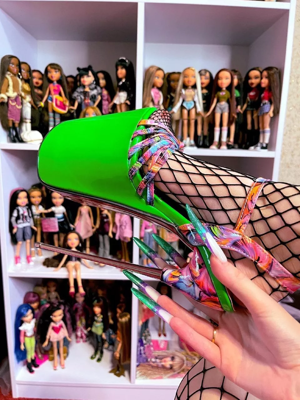 my green heels and dolls