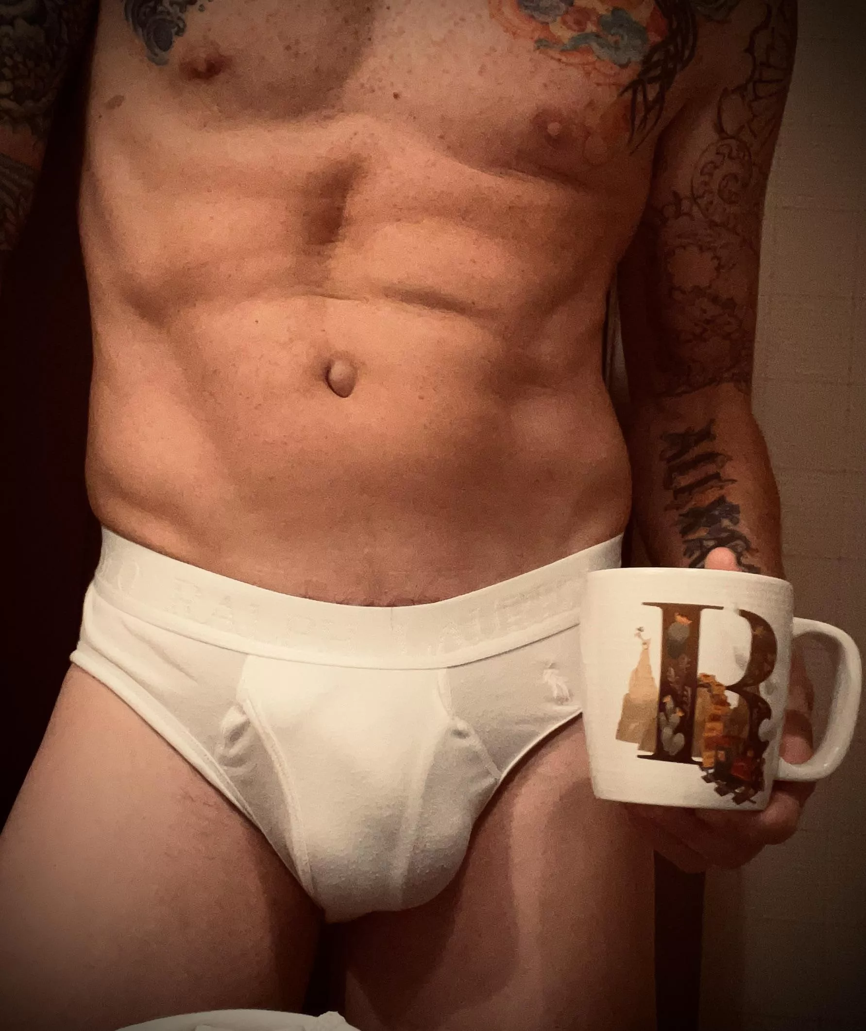 Time for coffee and packed briefs. I got extra mugsâ€¦and size med polos. Anyone else in to join? ðŸ˜‡