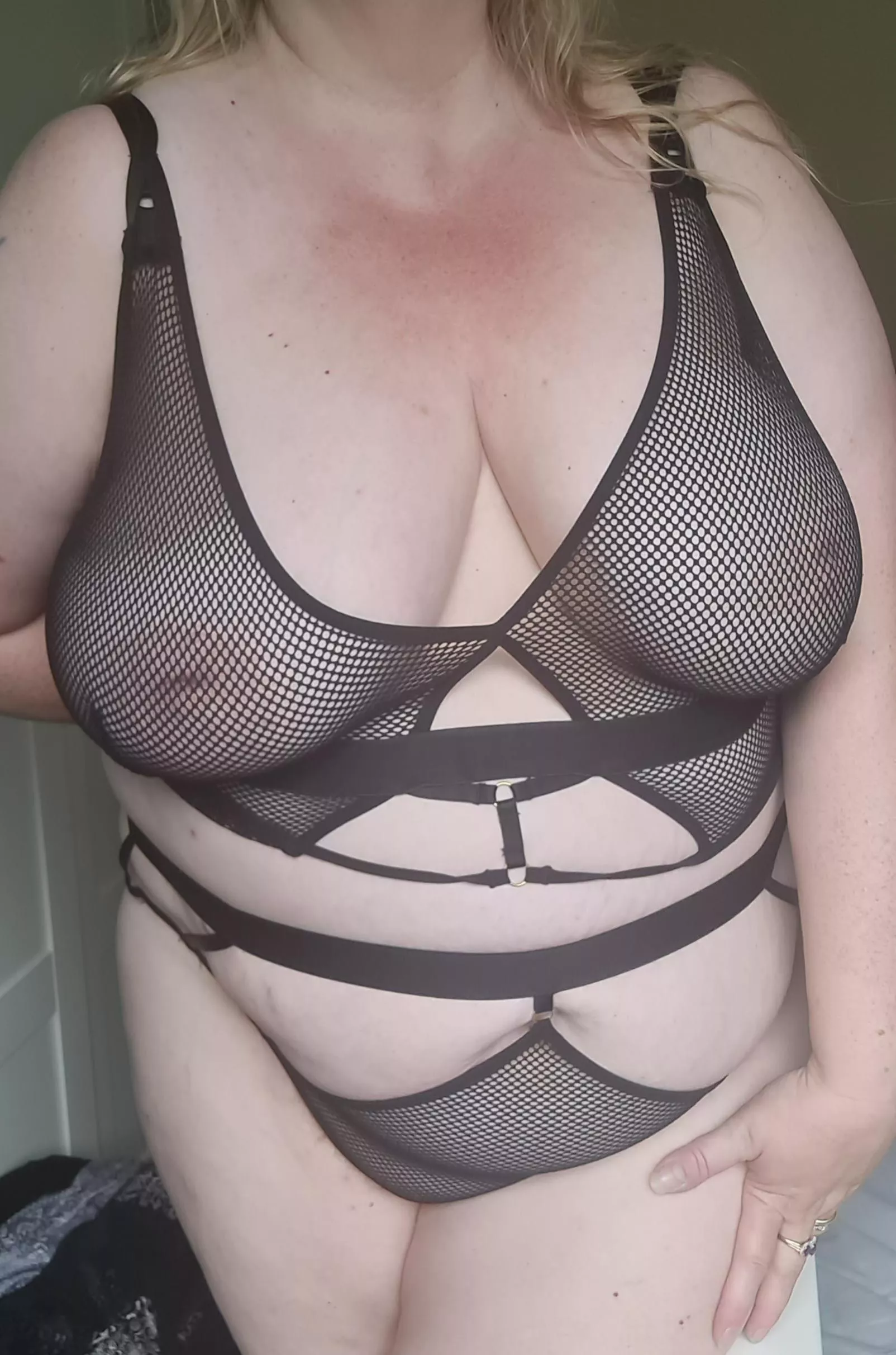 Black, see through net lingerie..perfect!