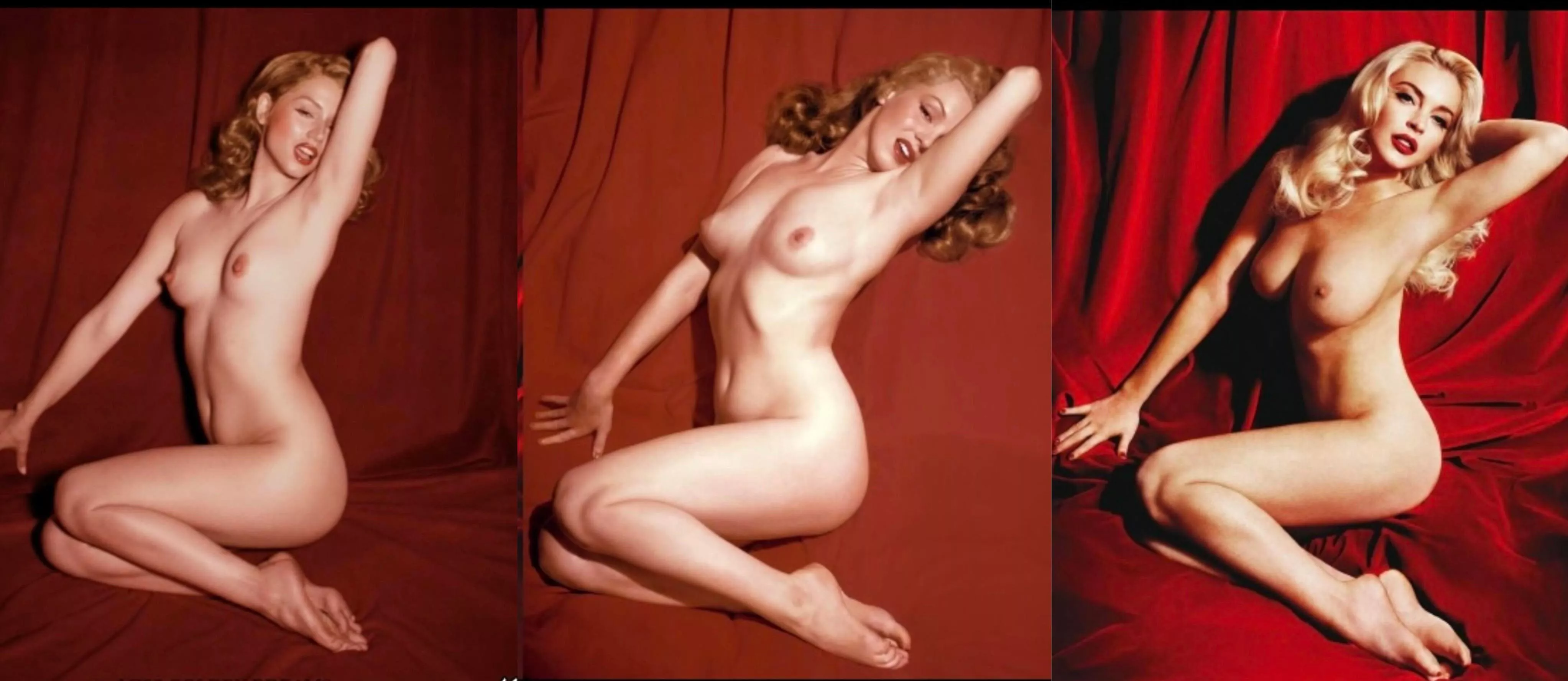 Ana De Armas, Marilyn Monroe and Lindsay Lohan doing the same topless pose.