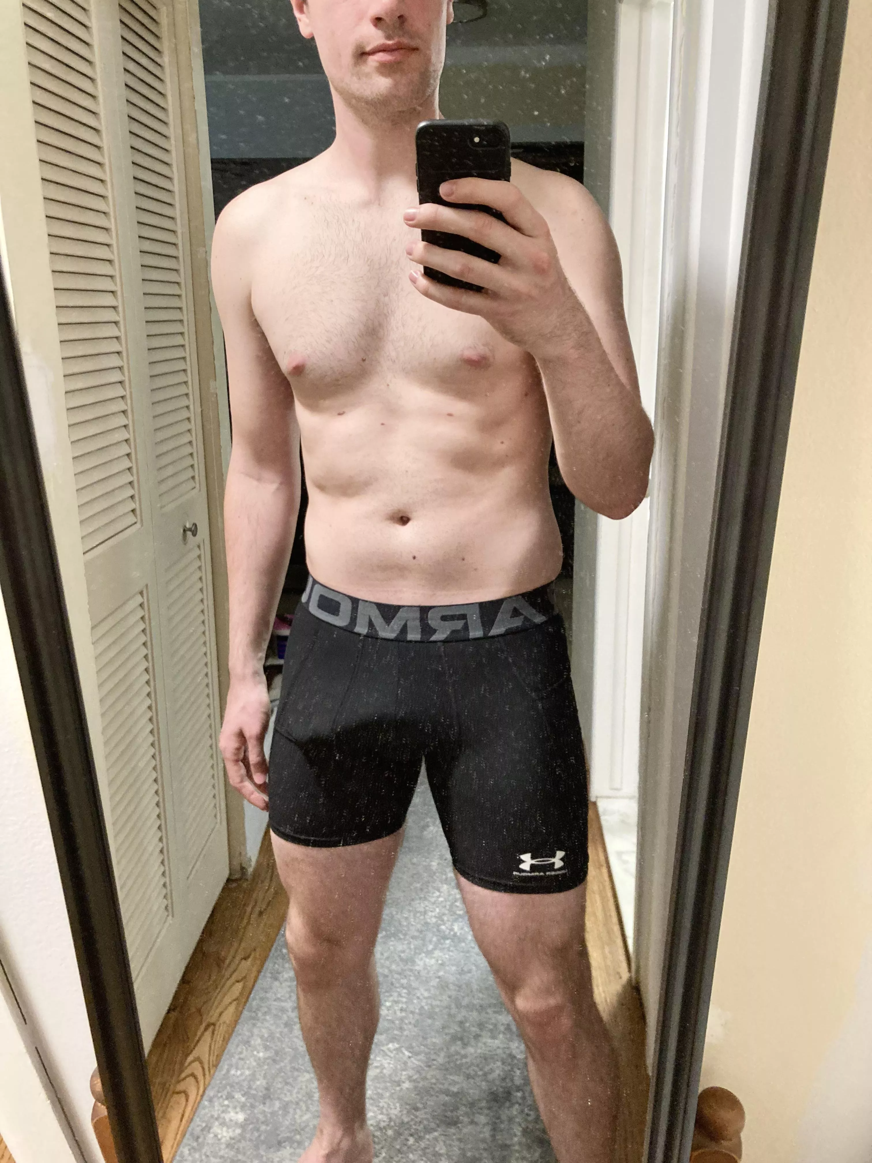 Black compression shorts bulge