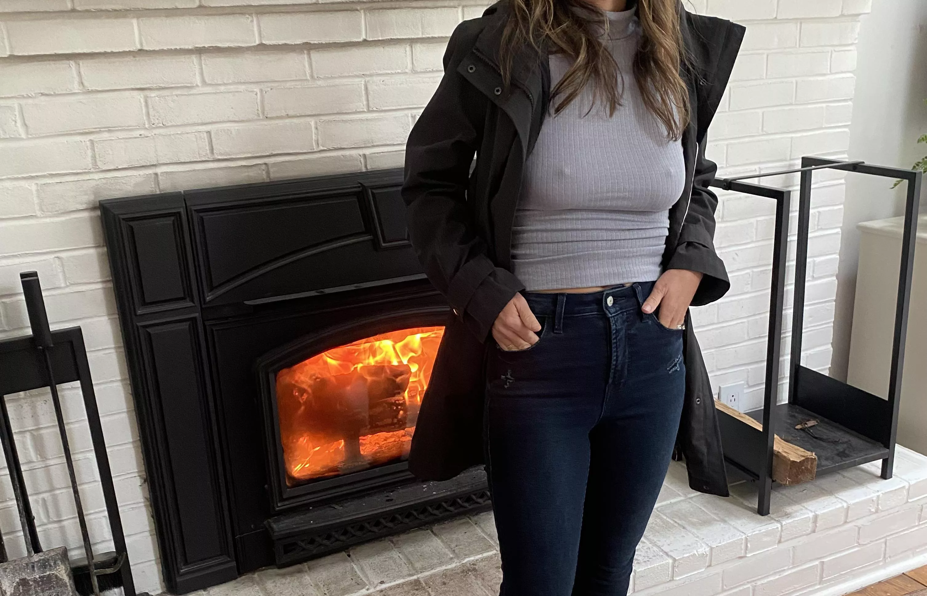 Getting a little too chilly out for my favorite thin turtlenecksâ€¦but it certainly makes my hairs stand up to walk in and stand in front of our fireplace.