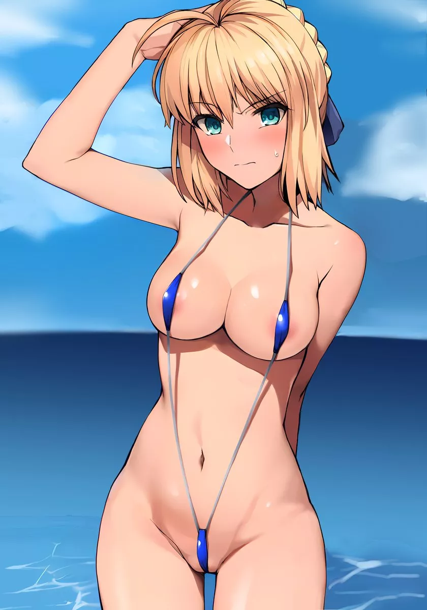 Saber in a slingshot bikini (by haruhisky1)