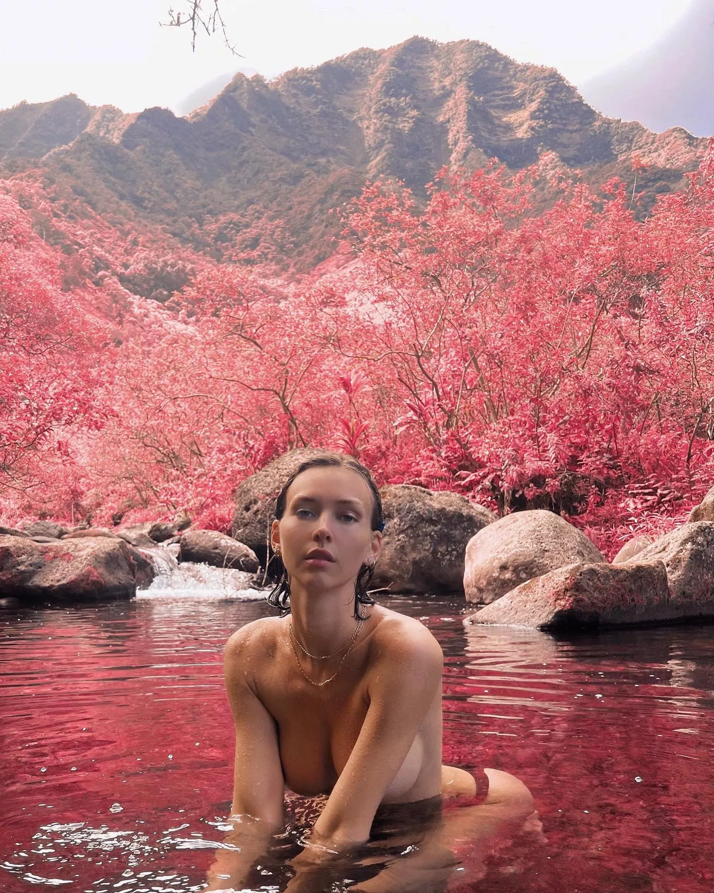 Bathing in the pink lake