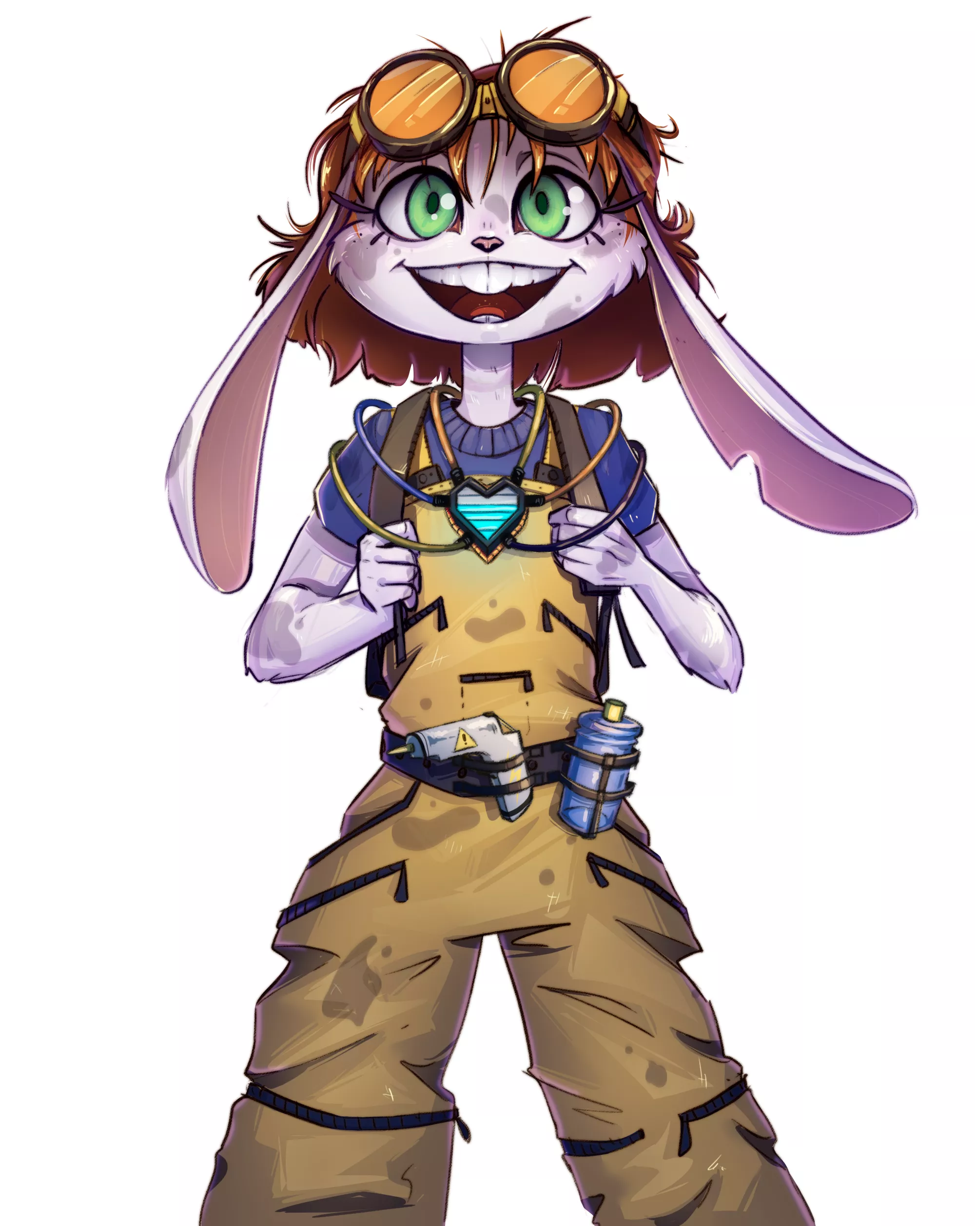 Bunny mechanic for a 2D sci-fi shoot 'em up video game I am developing. Is she cute? (Art by Deviioo on Fivver.)