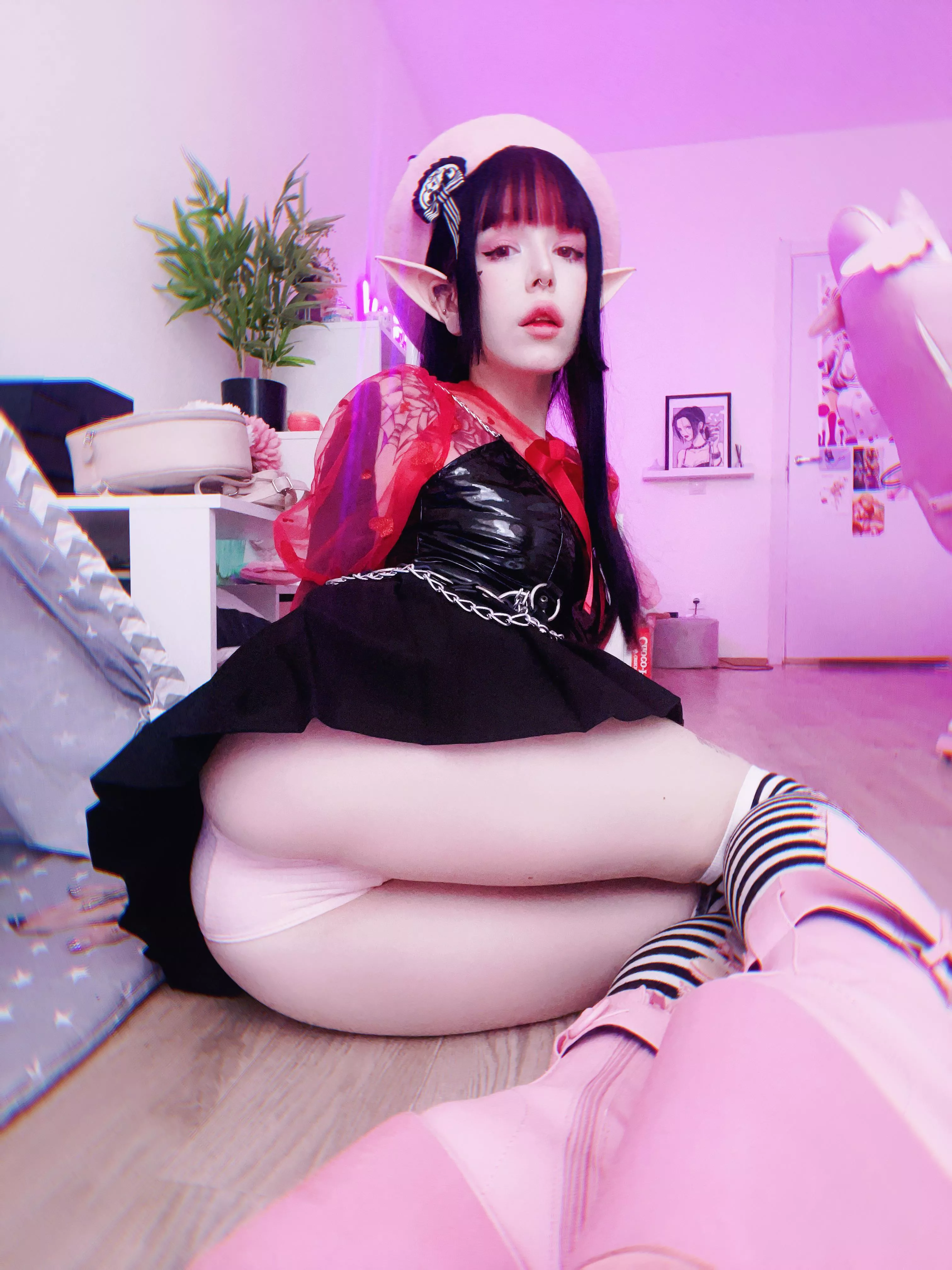 E-girl cutie in high striped stockings & big platform boots is such a tease for you 🥰