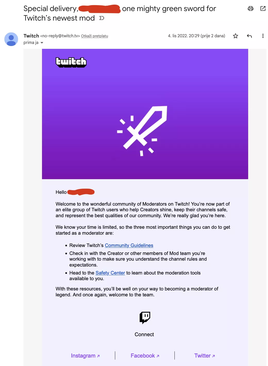 I got this mail for official Twitch email, checked all the links and all are real but I am not a moderator on any channel. What is going on?