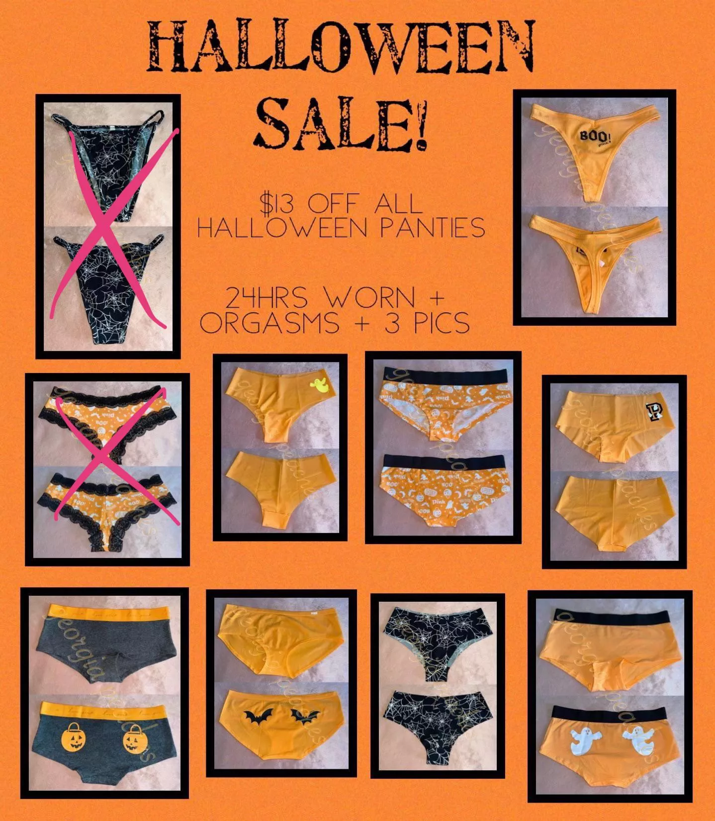 ðŸ§¡ðŸ–¤ NOTHING SPOOKY ABOUT THIS SALEðŸ–¤ðŸ§¡ order any of my halloween themed panties & get $13 off ðŸŽƒ 24hr wear or more ðŸŽƒ orgasms ðŸŽƒ 3 pics ðŸŽƒ fetish friendly add ons available ðŸŽƒ [US] shipping/tracking info [PTY] [SELLING] message me 