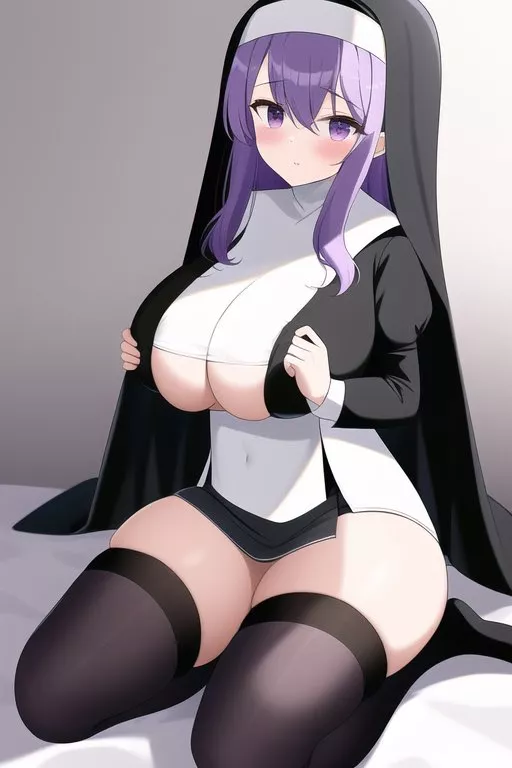 Nun spilling out of her habit [AI-generated, NovelAI]