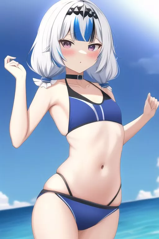 Short haired girl in blue bikini [ai-generated with NovelAI]