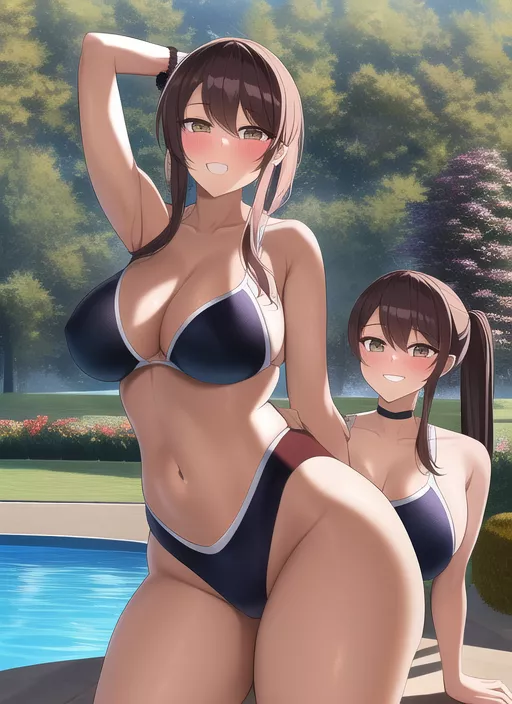 Twins at the pool [AI-generated, StableDiffusion]