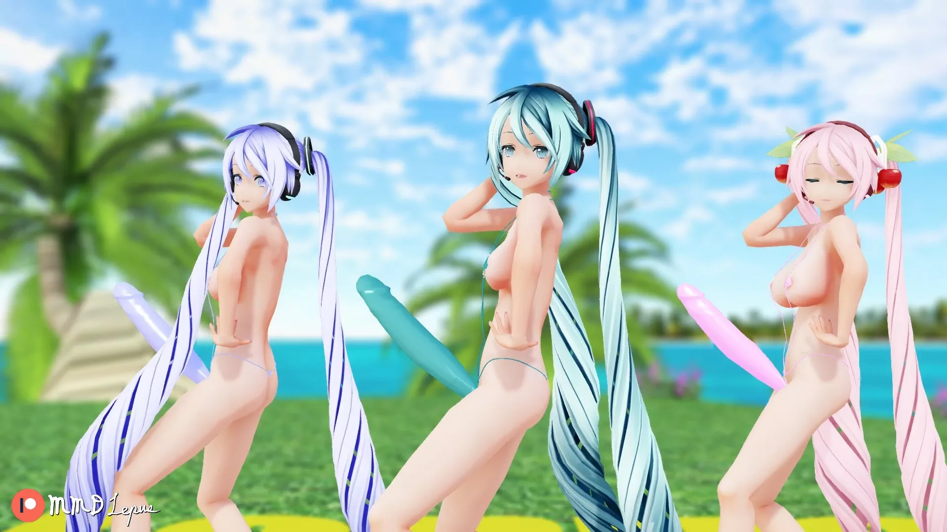 Futanari Miku trio (MMD Lepus) [Vocaloid]