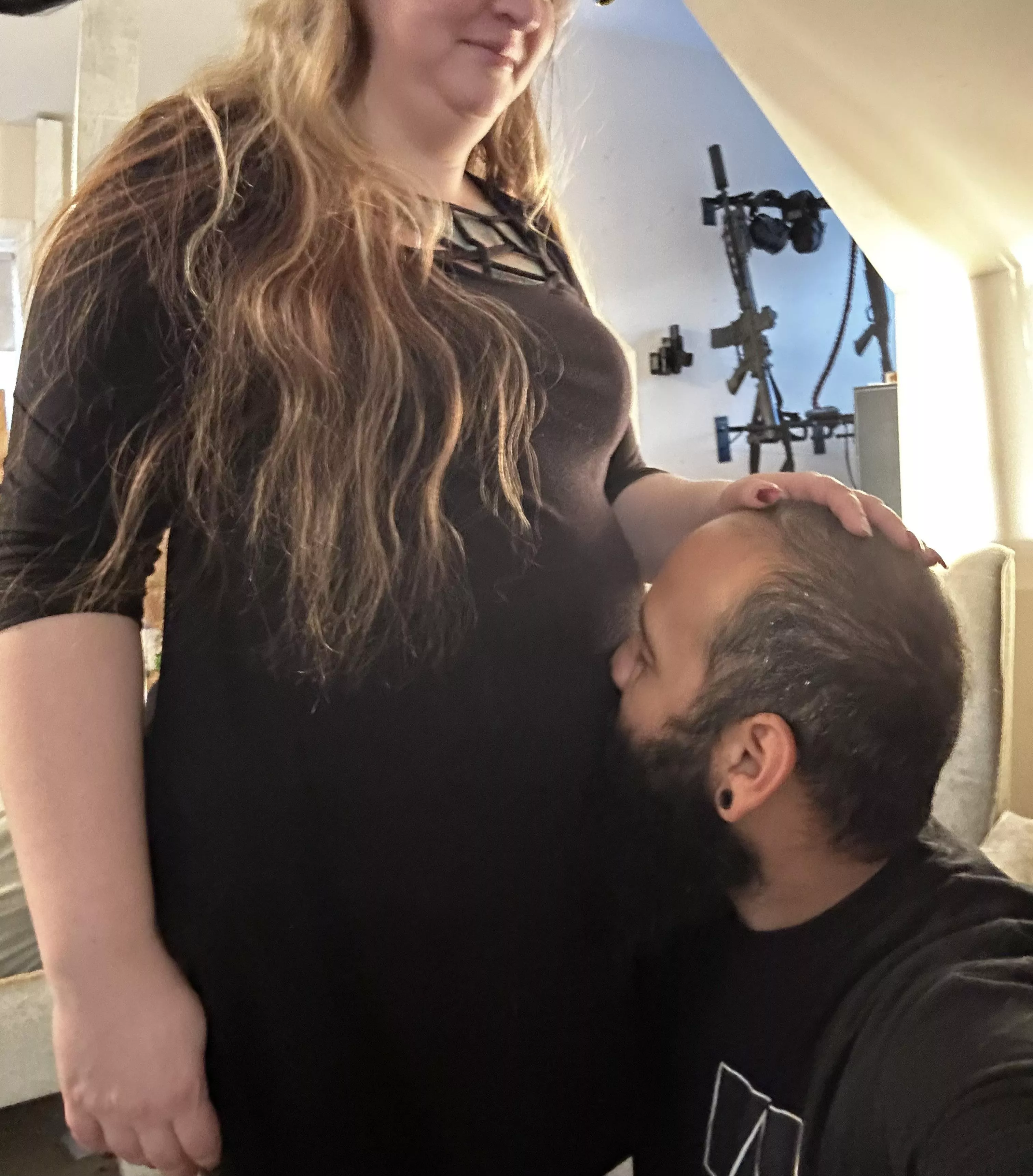 How I start every morning. Kissing my wife’s pregnant belly while she carrying a baby that isn’t mine!