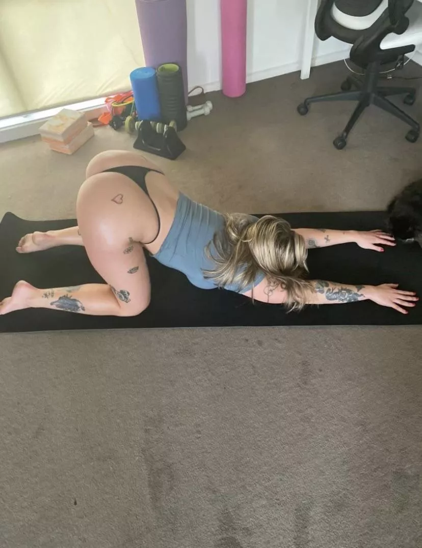 Just a blonde doing her morning yoga