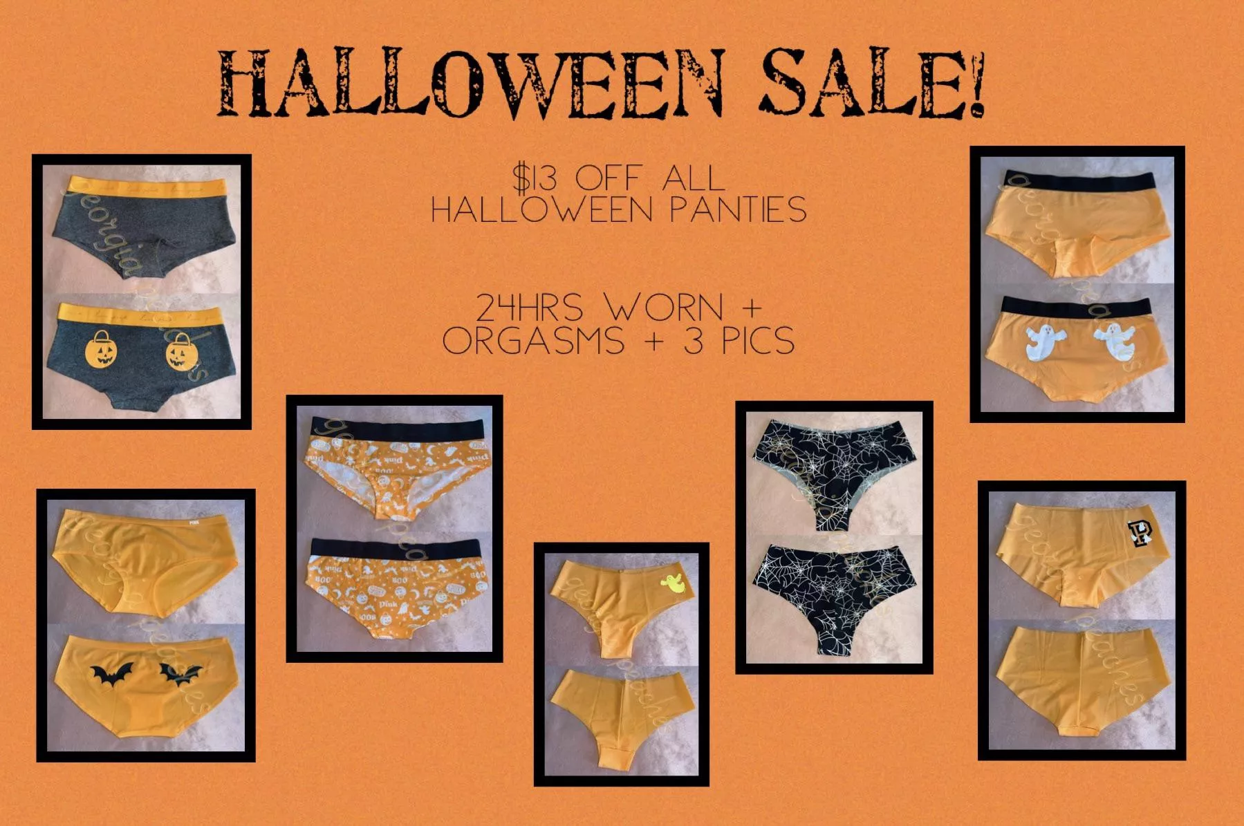 ðŸ§¡ðŸ–¤ NOTHING SPOOKY ABOUT THIS SALEðŸ–¤ðŸ§¡ order any of my halloween themed panties & get $13 off ðŸŽƒ 24hr wear or more ðŸŽƒ orgasms ðŸŽƒ 3 pics ðŸŽƒ fetish friendly add ons available ðŸŽƒ [US] shipping/tracking info [PTY] [SELLING] message me 