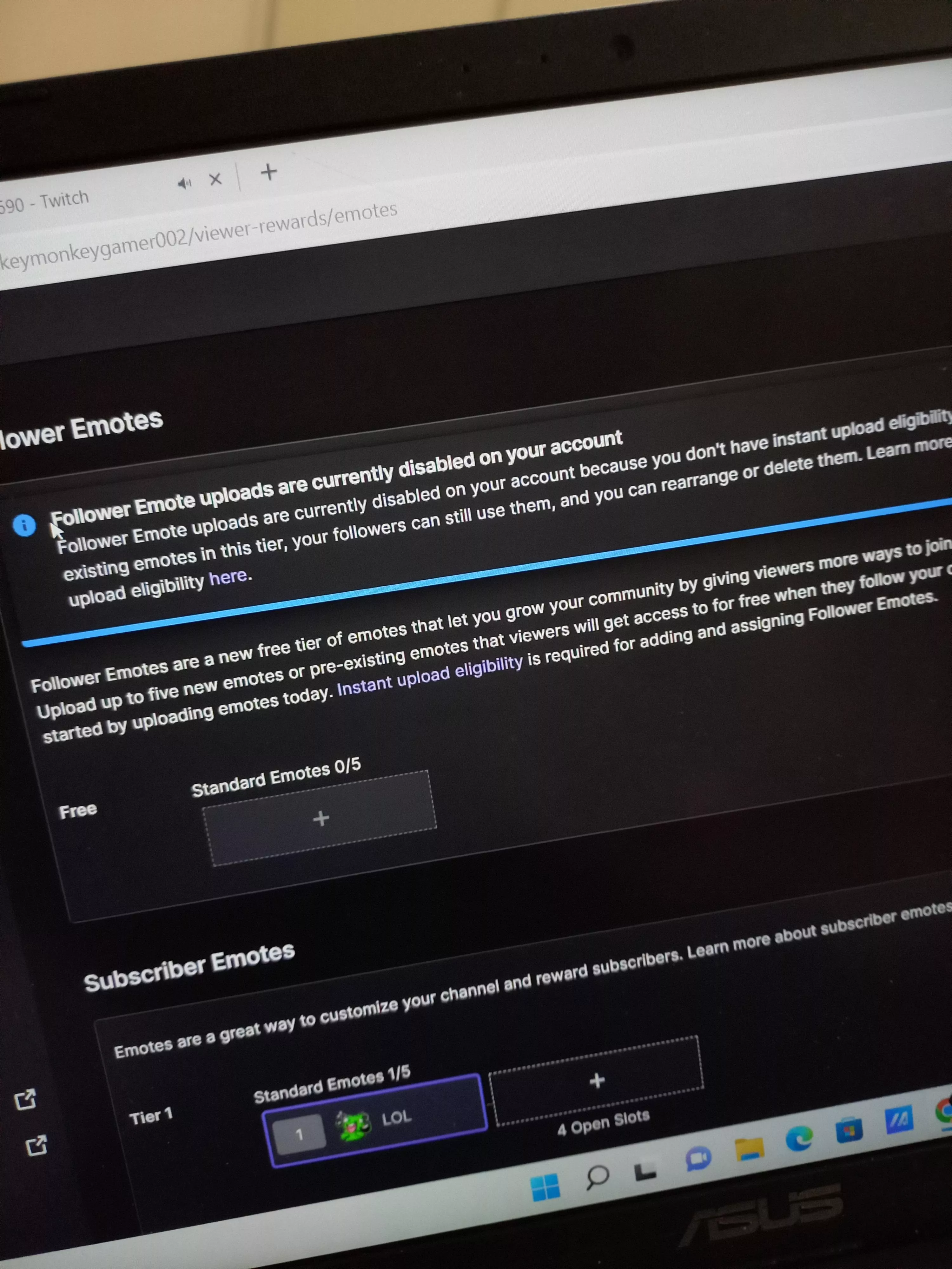 how do you fix this it says follower emote uploads are currently disabled on your account