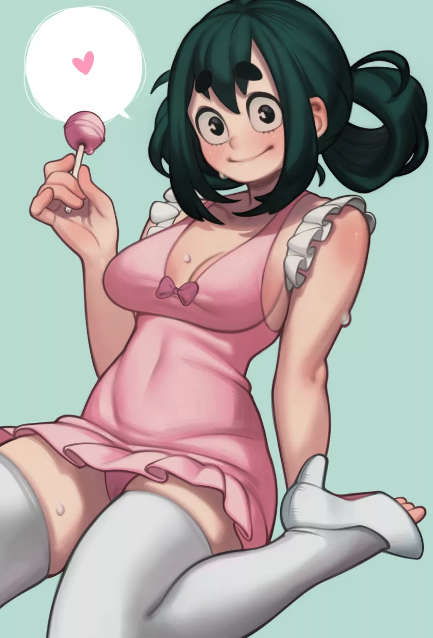 Tsuyu casually eating a lollipop (Lentiyay)