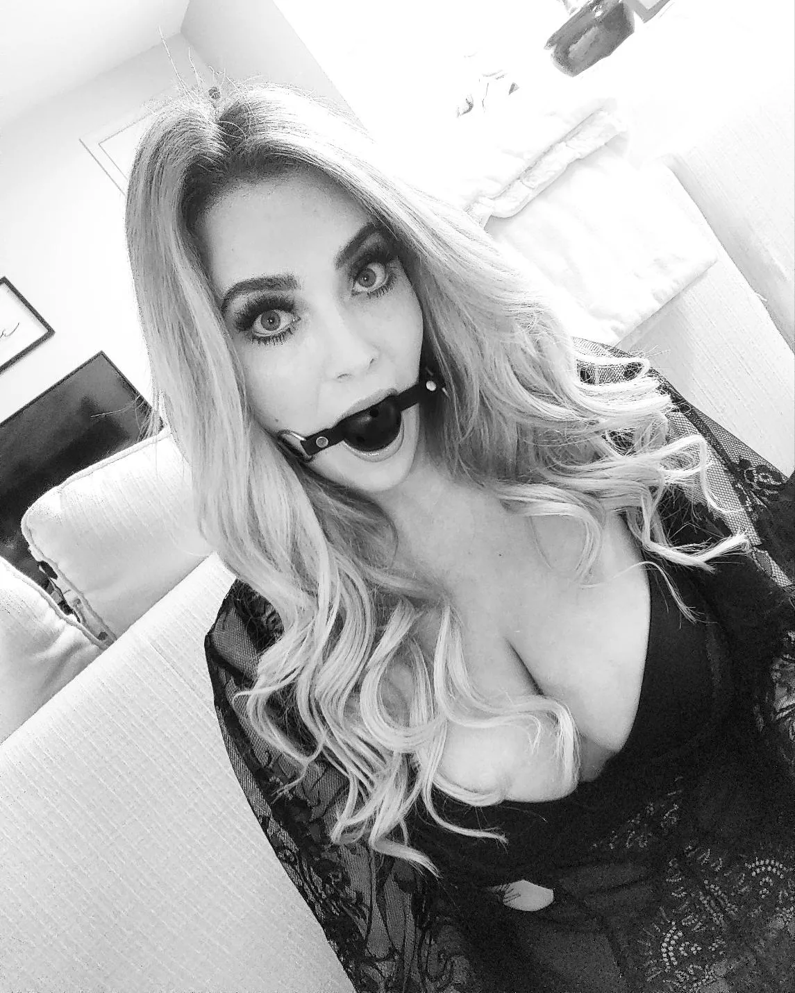 Black and white and gagged. [F]