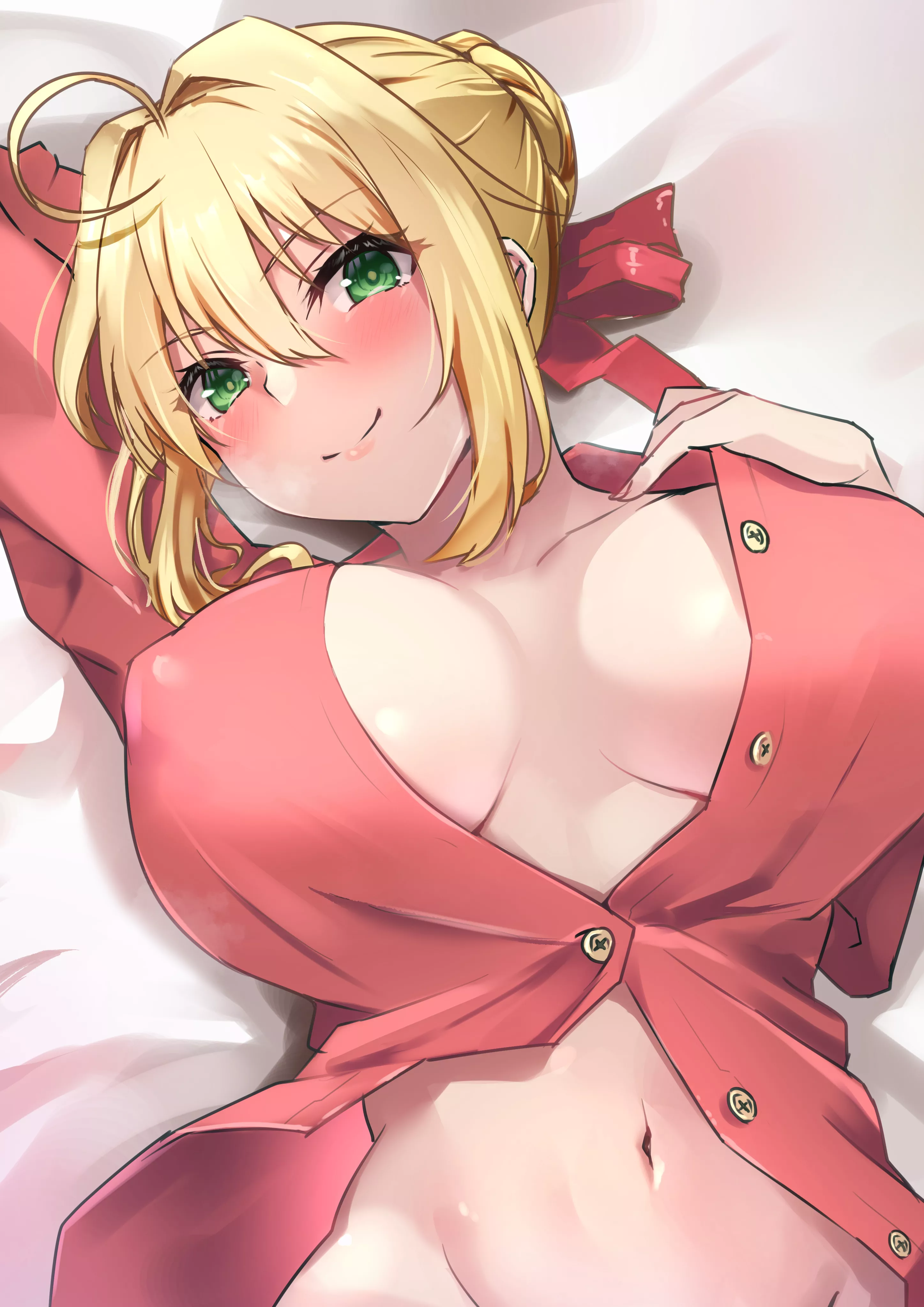 Nero flexing in bed