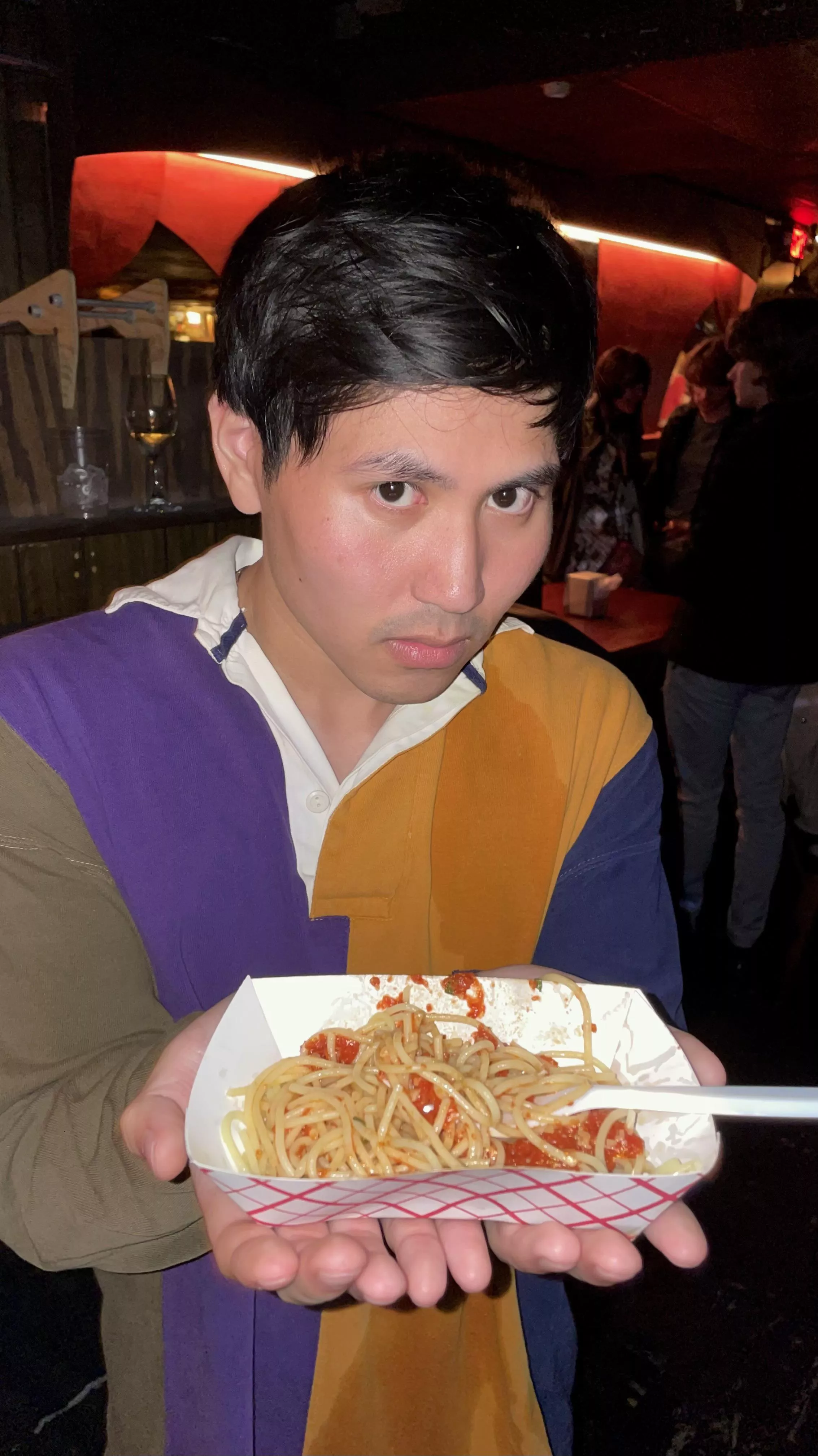 There was free spaghetti at a bar I went to