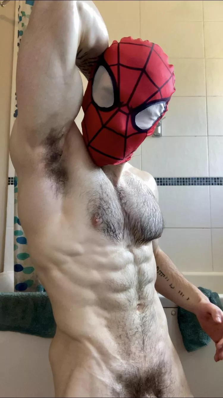 A dripping wet Spidey, just yearning for a rougher touch