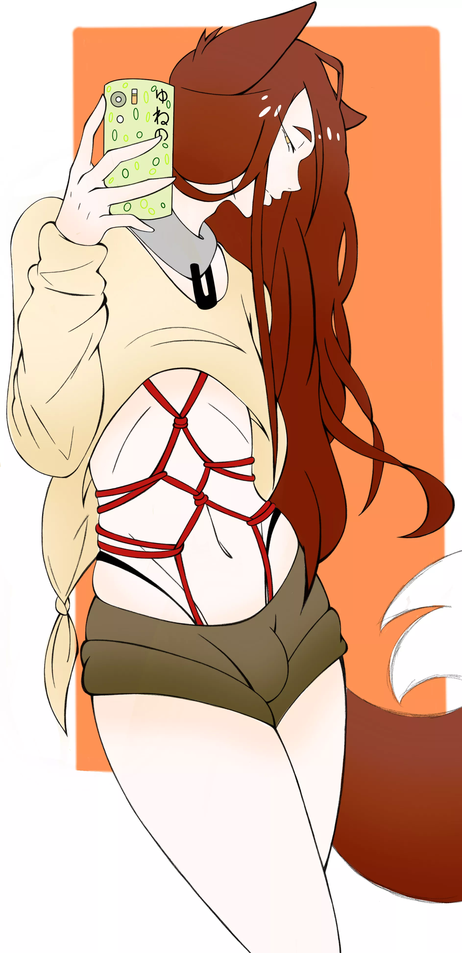 kitsune OC shibari selfie (oc and art by me - SnowyInuk!)